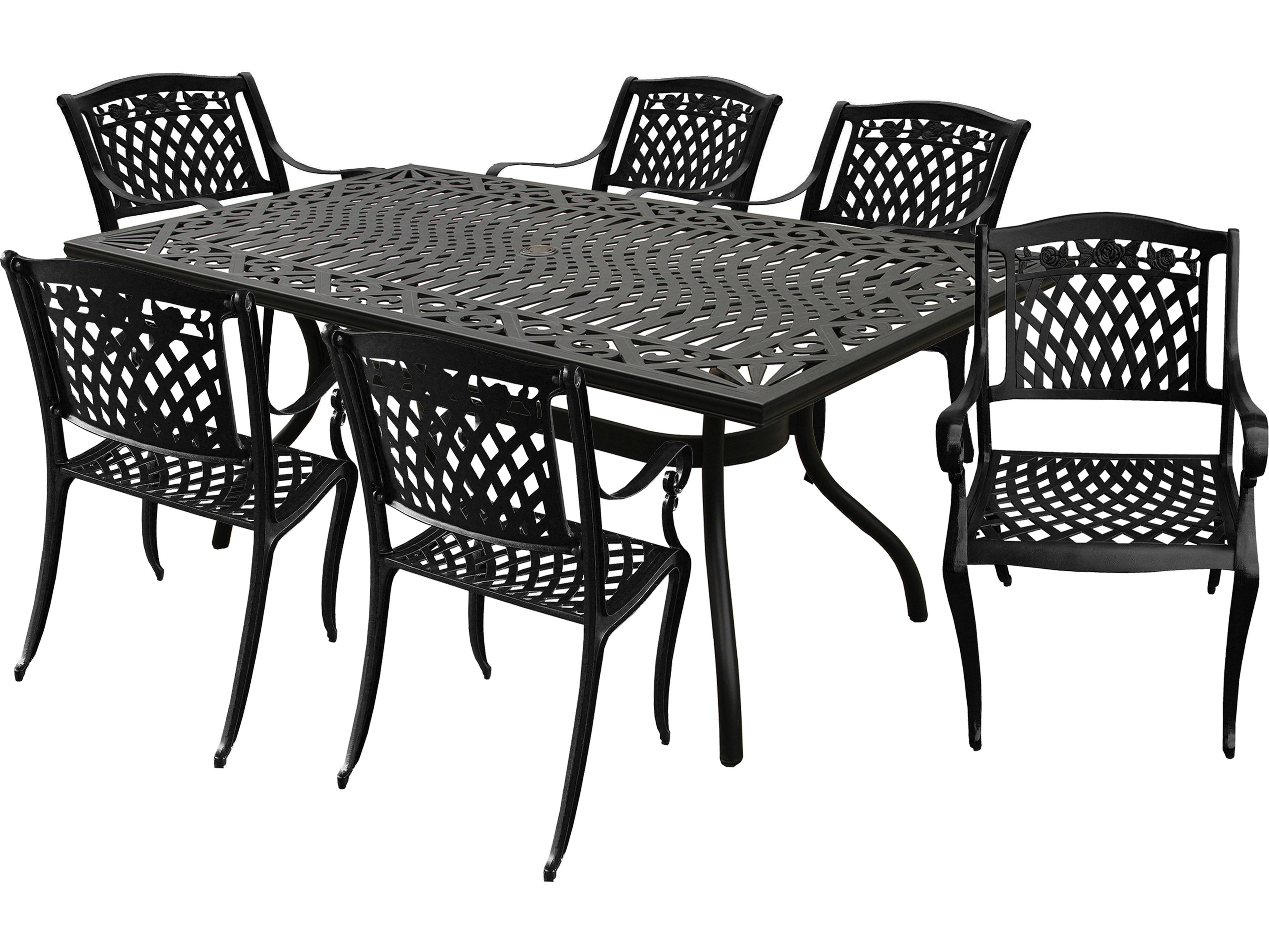 Modern Aluminum 68'' Black Rectangular Outdoor Dining Set with Six Chairs