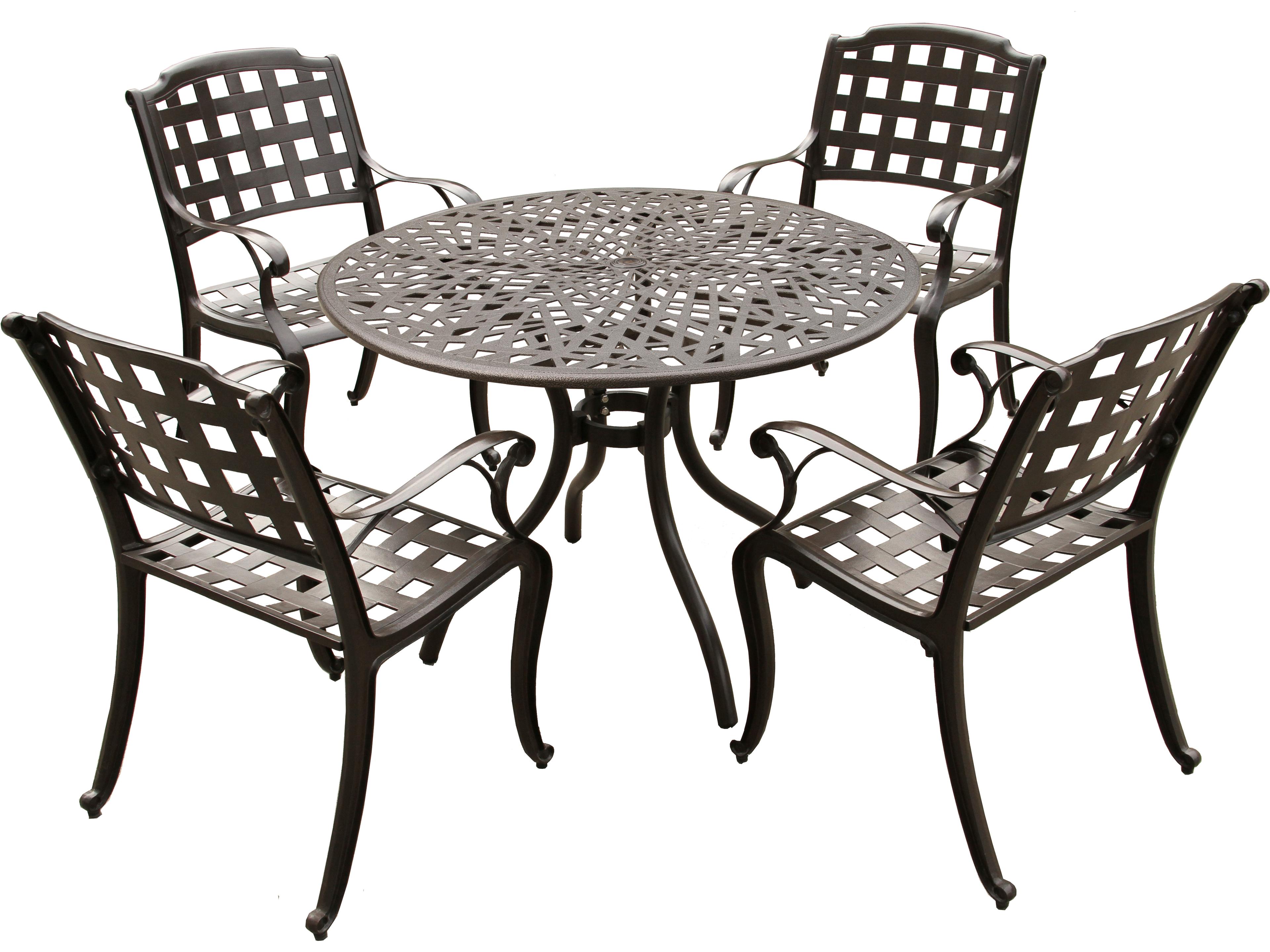 Modern Aluminum 48'' Brown Round Outdoor Patio Dining Set with Four Chairs