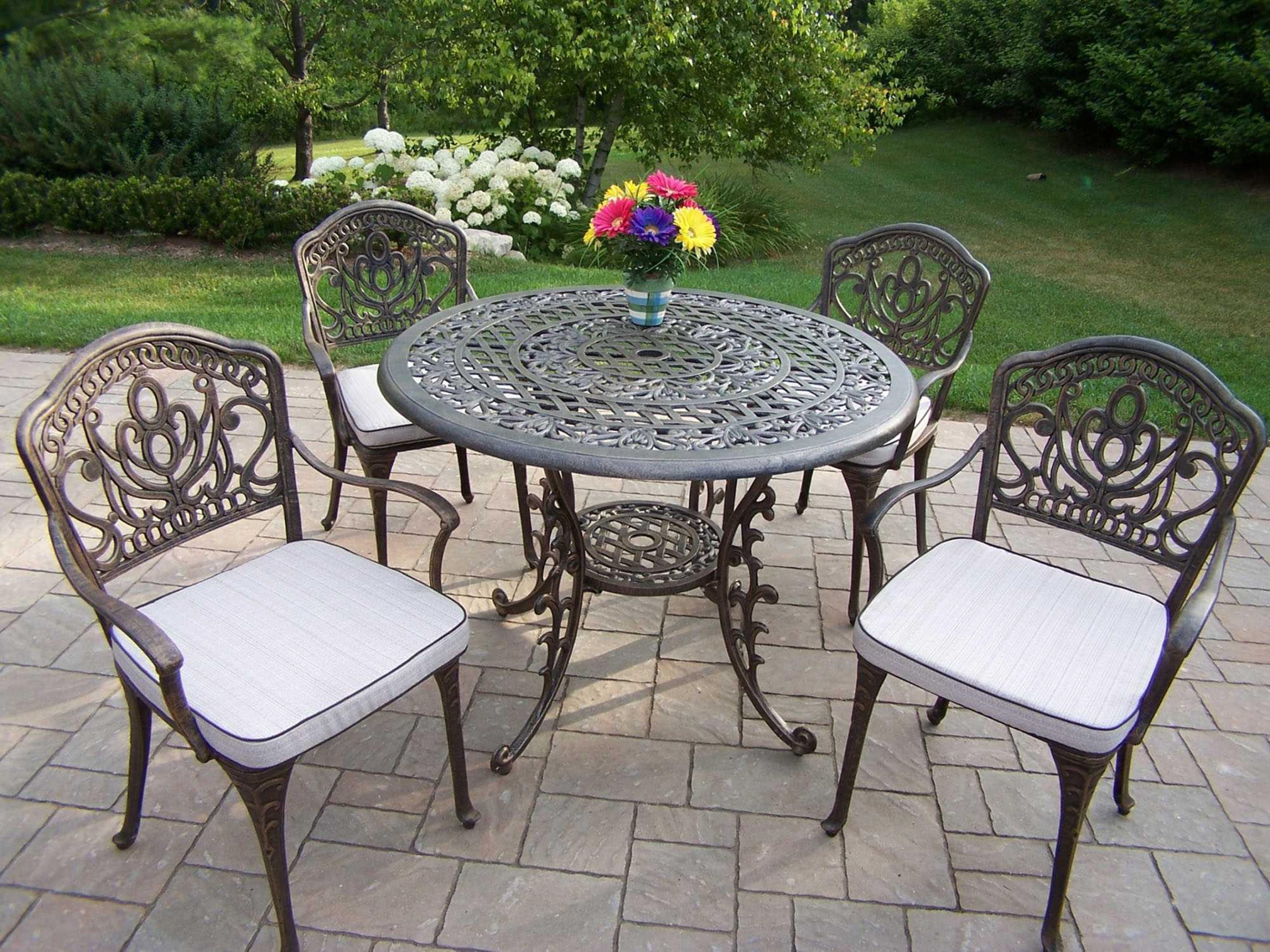 Oakland Living Mississippi Casual Cushion Cast Aluminum Outdoor Patio Dining Set