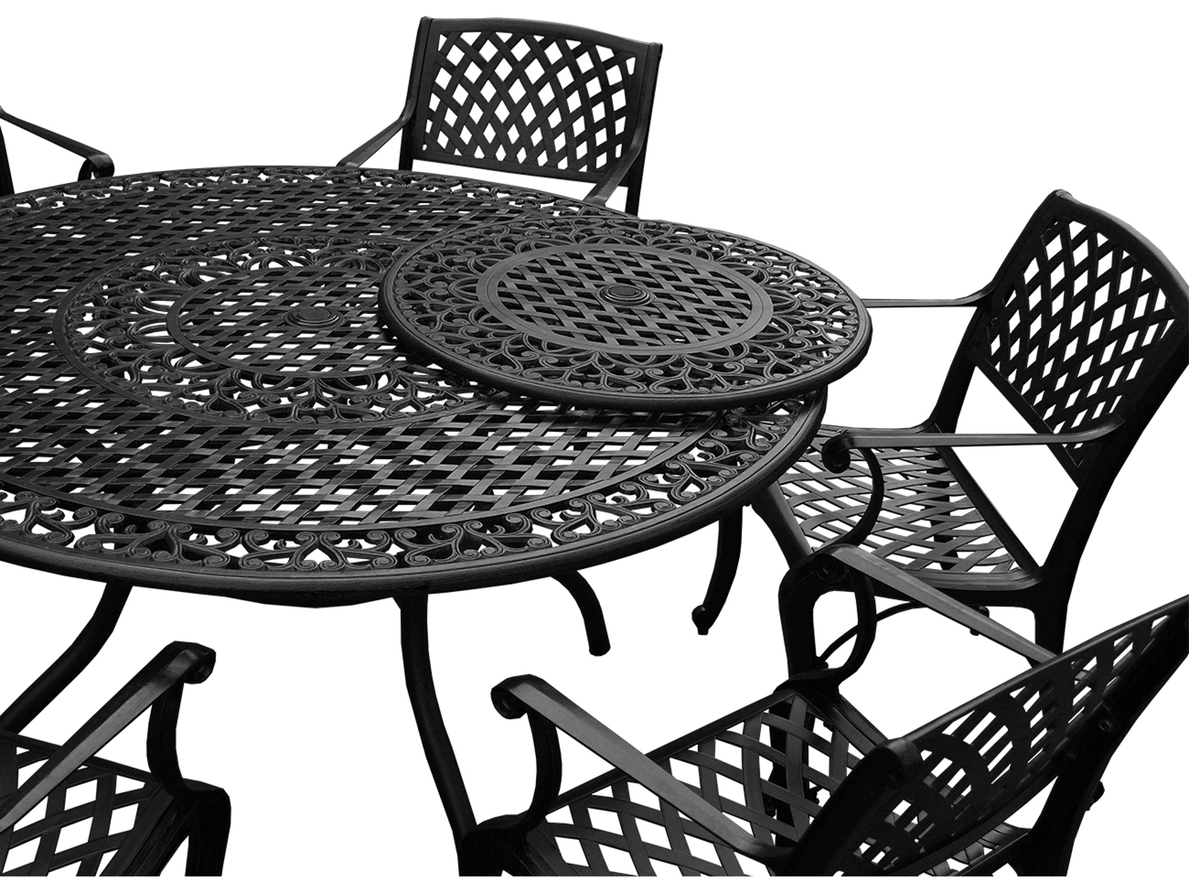 Oakland Living Modern Aluminum 59'' Large Black Round Outdoor Patio Dining Set with Lazy Susan and Six Chairs