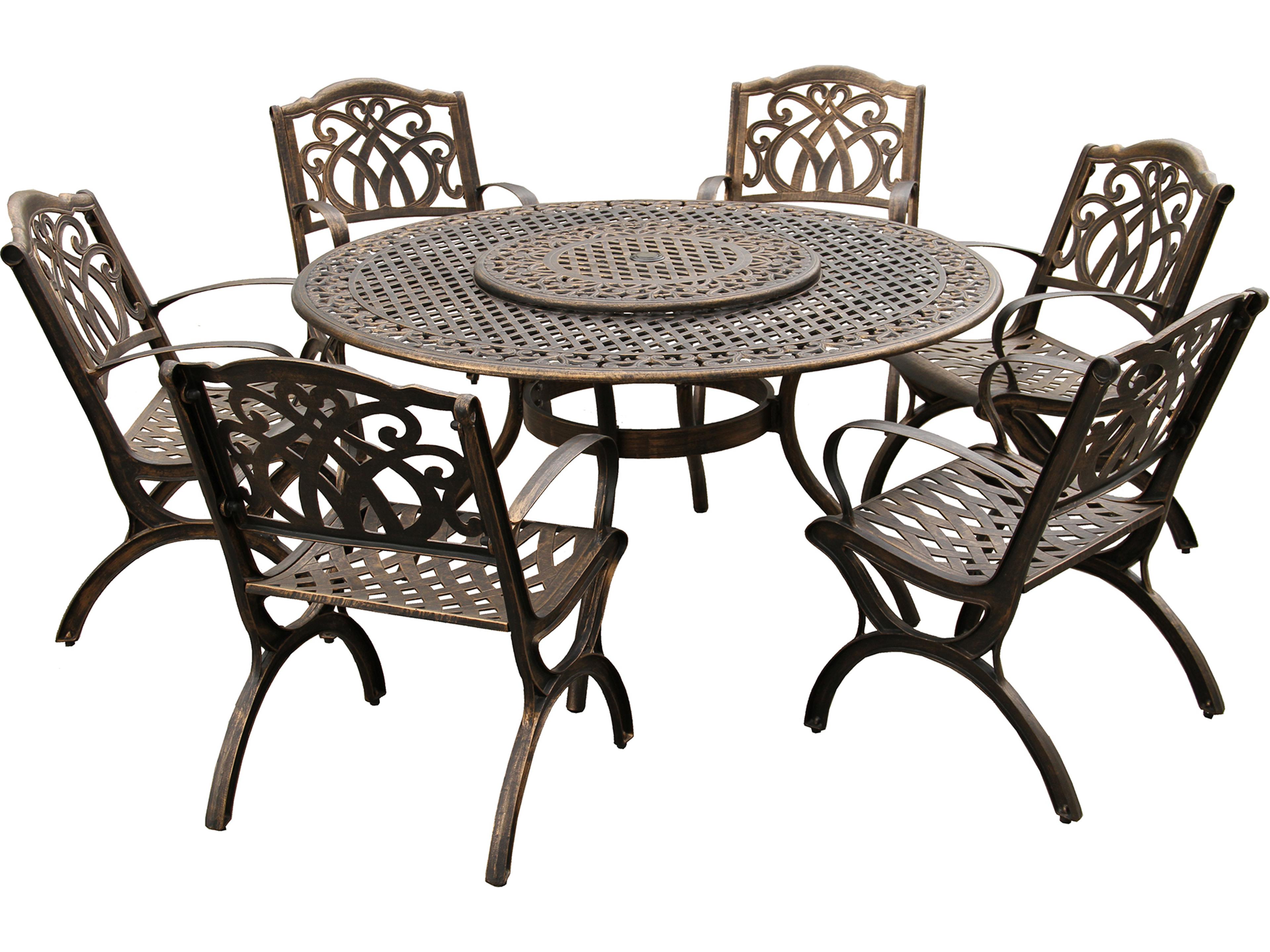 Modern Aluminum 59'' Large Bronze Round Patio Dining Set with Lazy Susan and Six Chairs