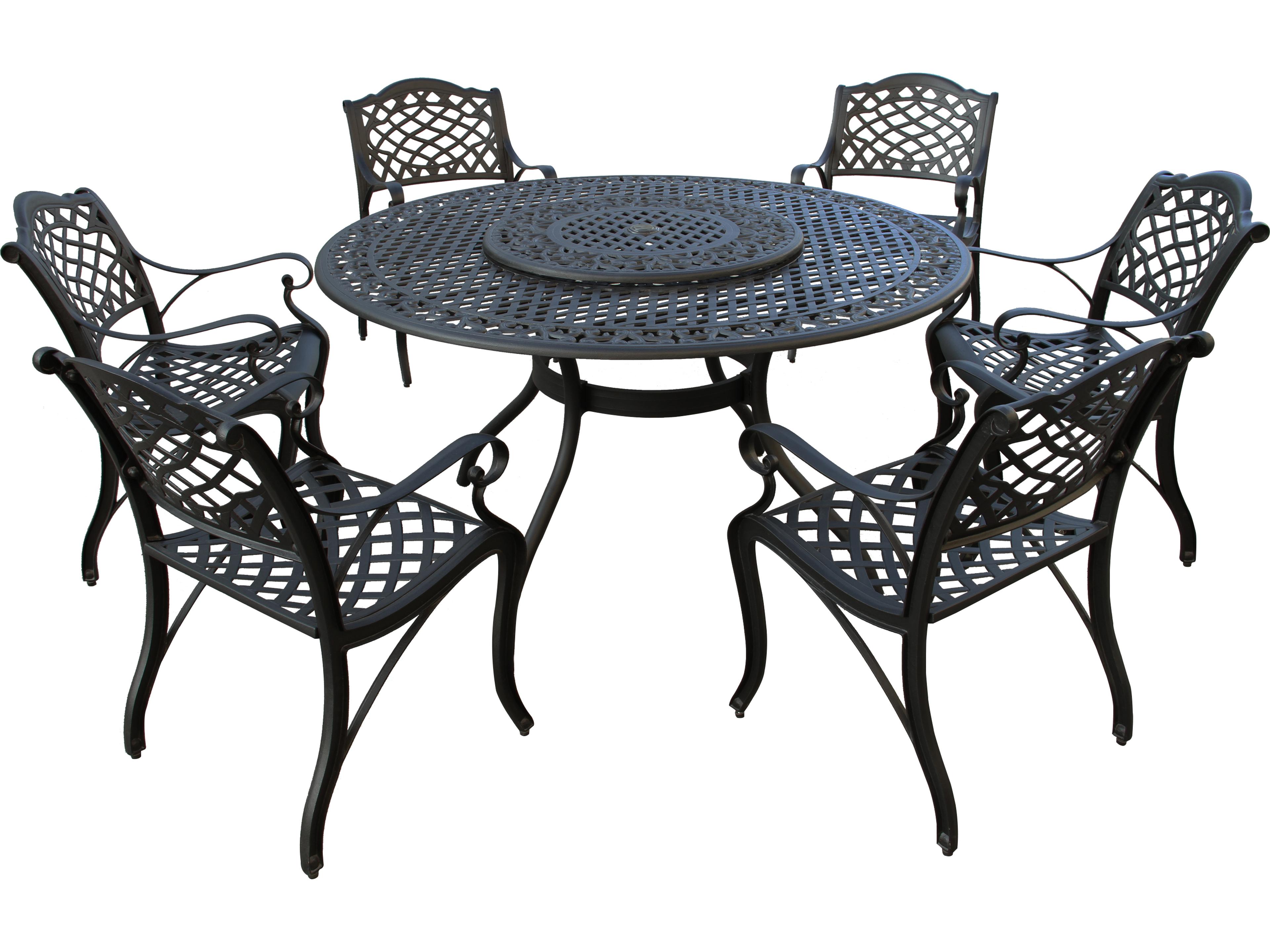 Modern Aluminum 59'' Large Black Round Outdoor Patio Dining Set with Lazy Susan and Six Chairs