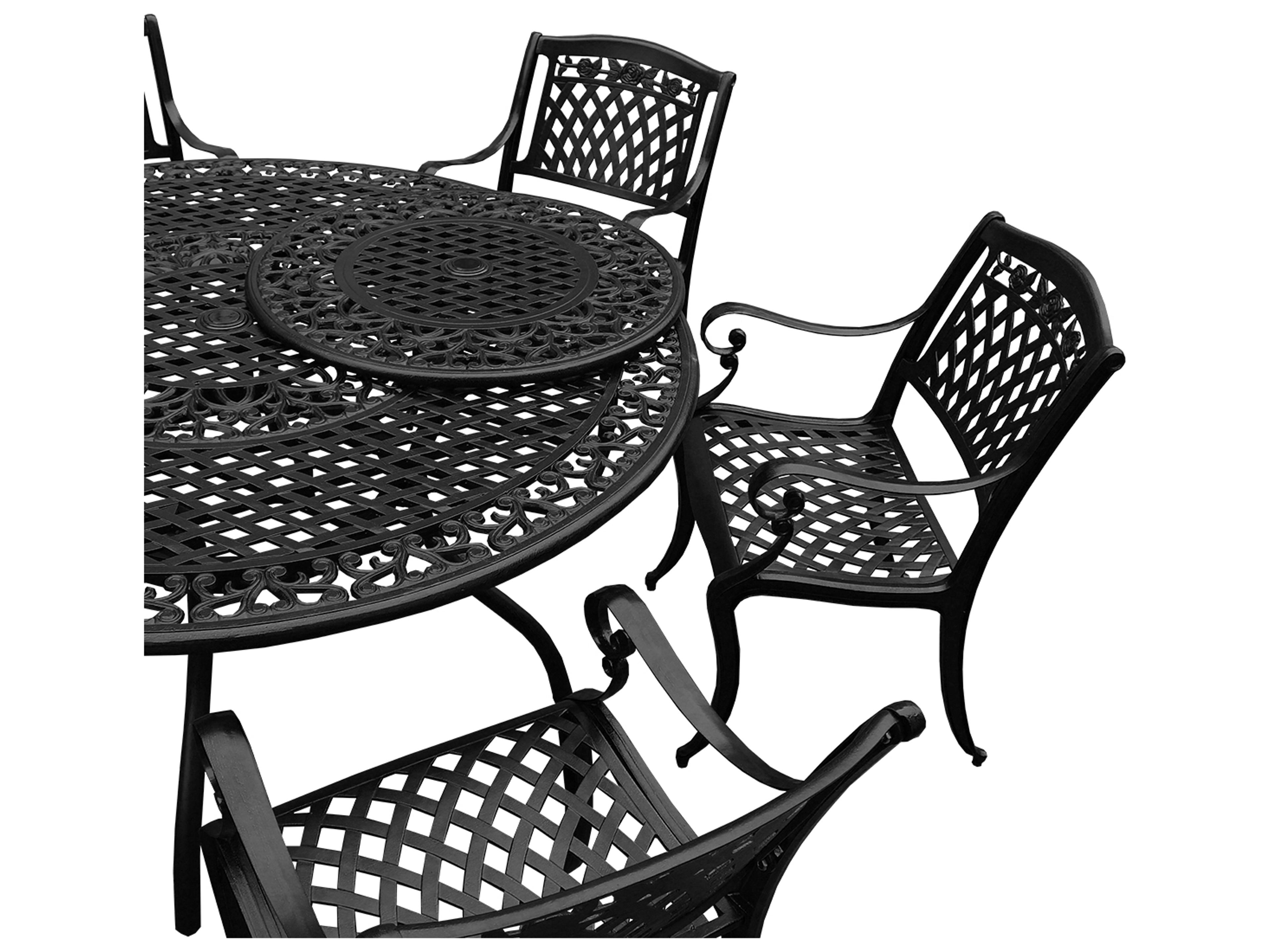 Oakland Living Modern Aluminum 59'' Large Black Round Outdoor Dining Set with Lazy Susan and Six Chairs