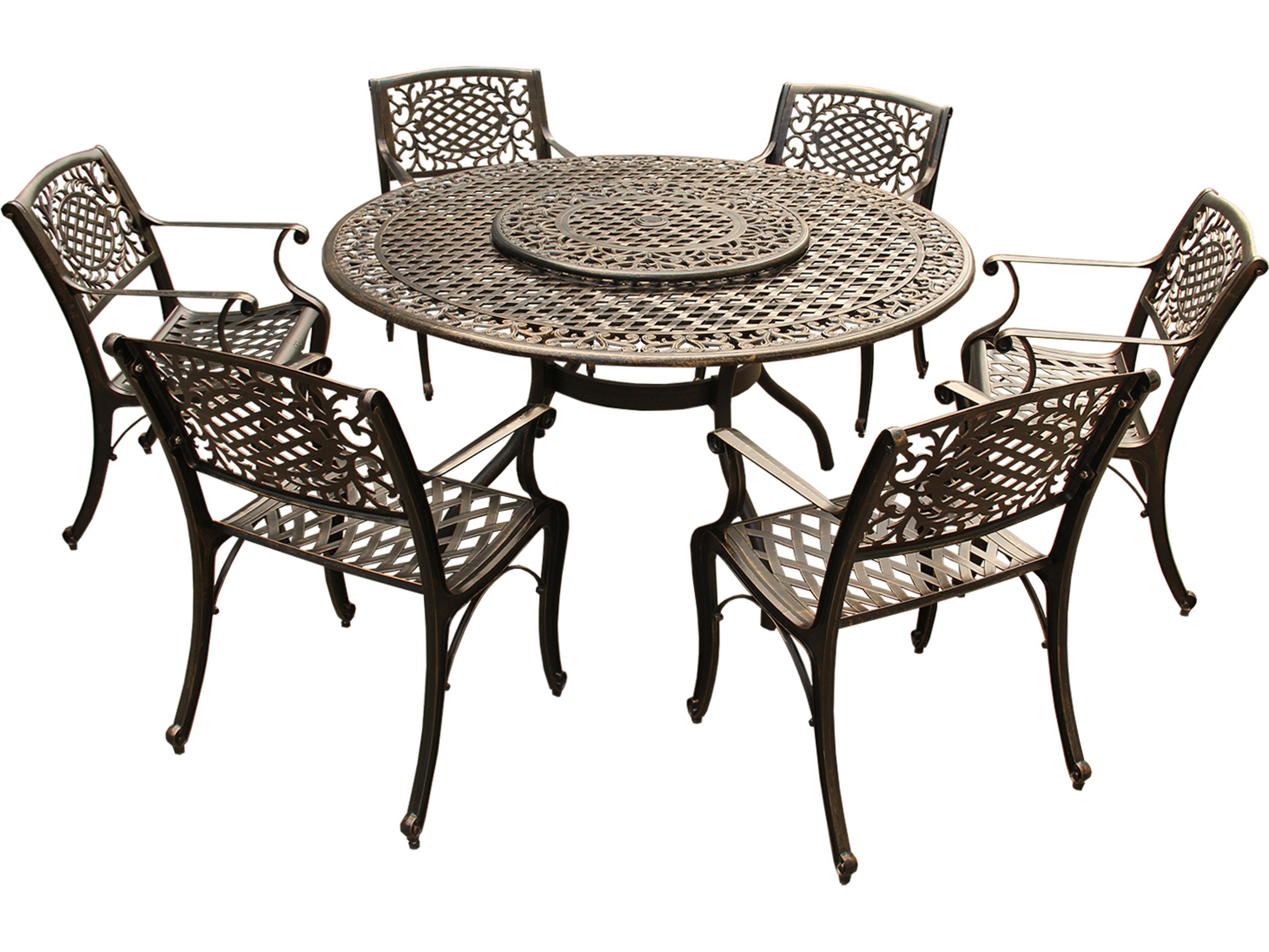 Lattice Aluminum 59 inch Bronze Round Outdoor Patio Dining Set with Lazy Susan and Six Chairs