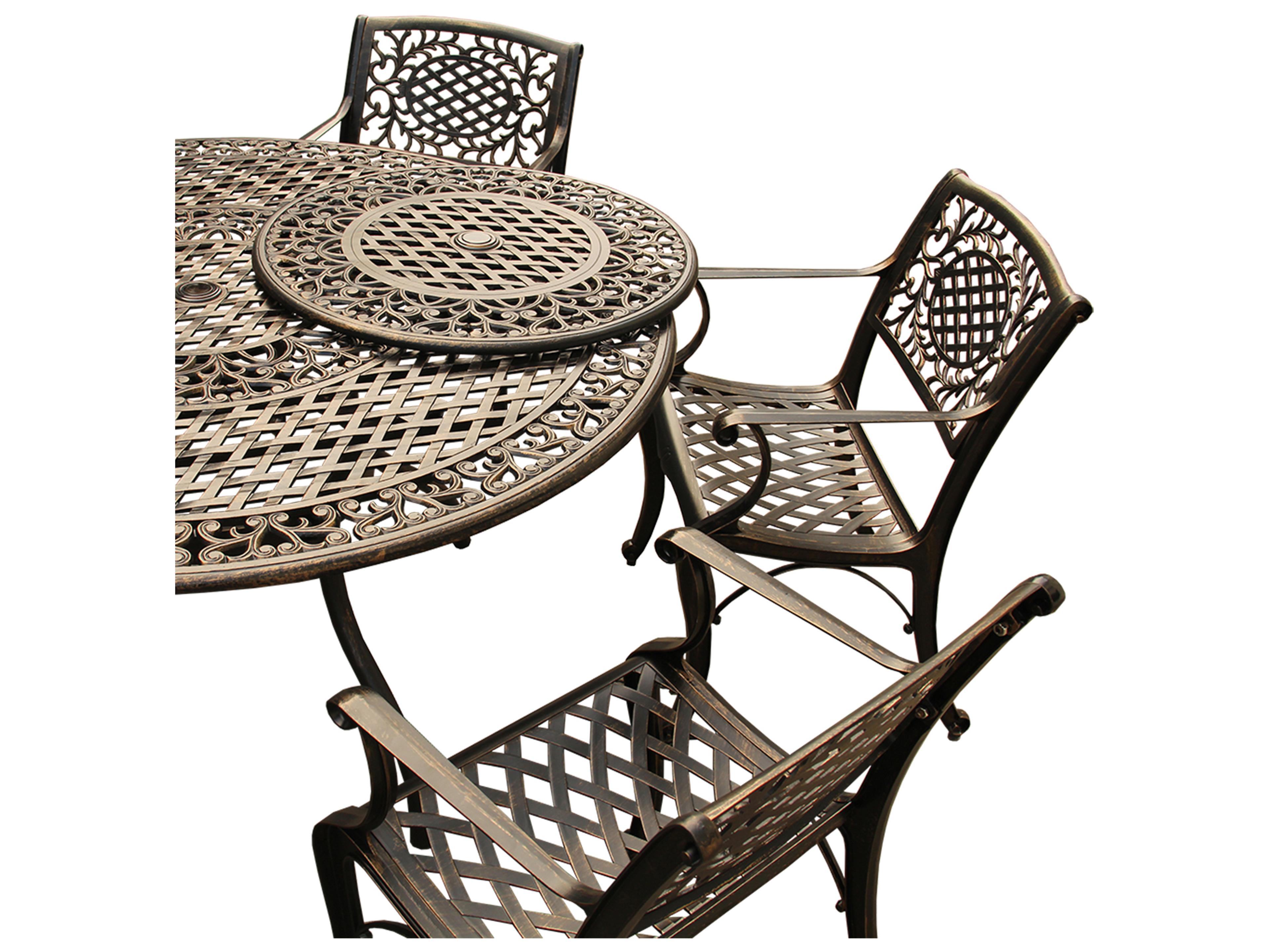 Oakland Living Lattice Aluminum 59 inch Bronze Round Outdoor Patio Dining Set with Lazy Susan and Six Chairs