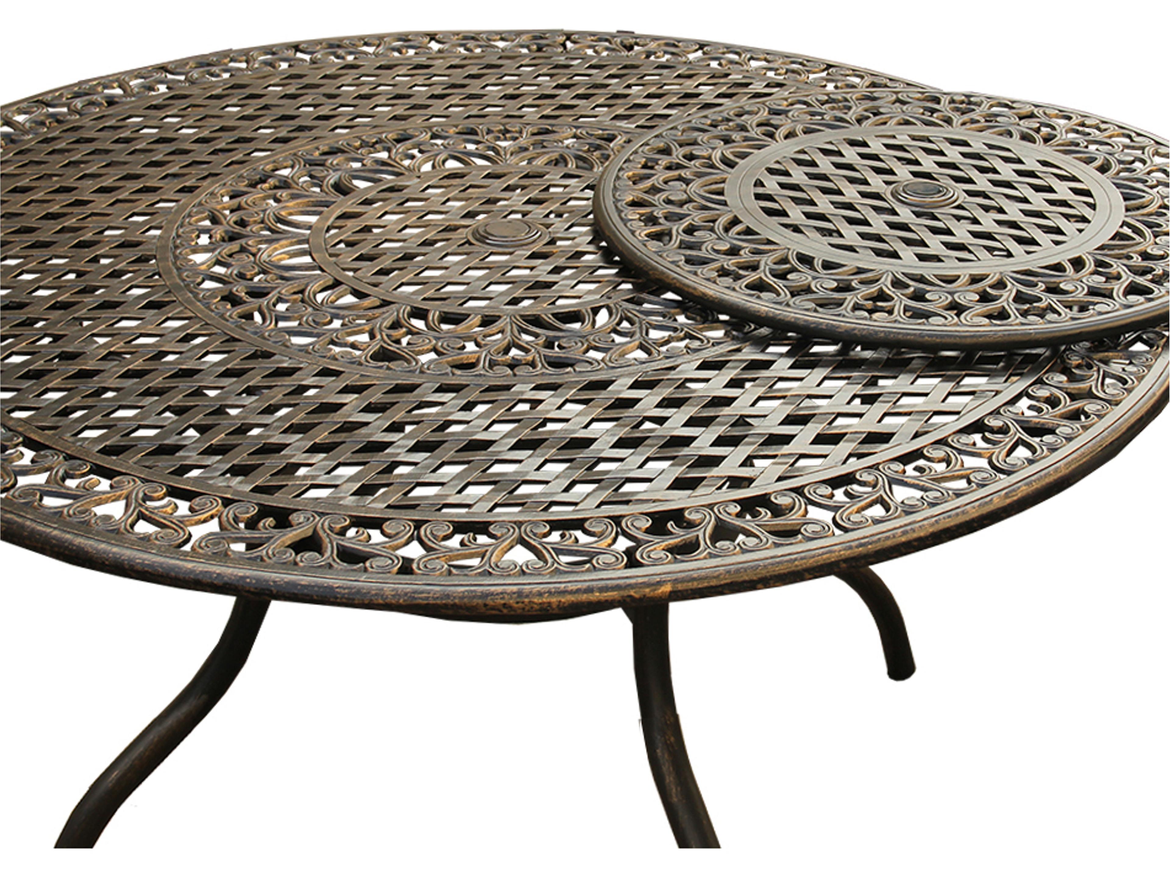 Oakland Living Mesh Ornate Bronze Cast Aluminum Round Outdoor Dining Table with Lazy Susan