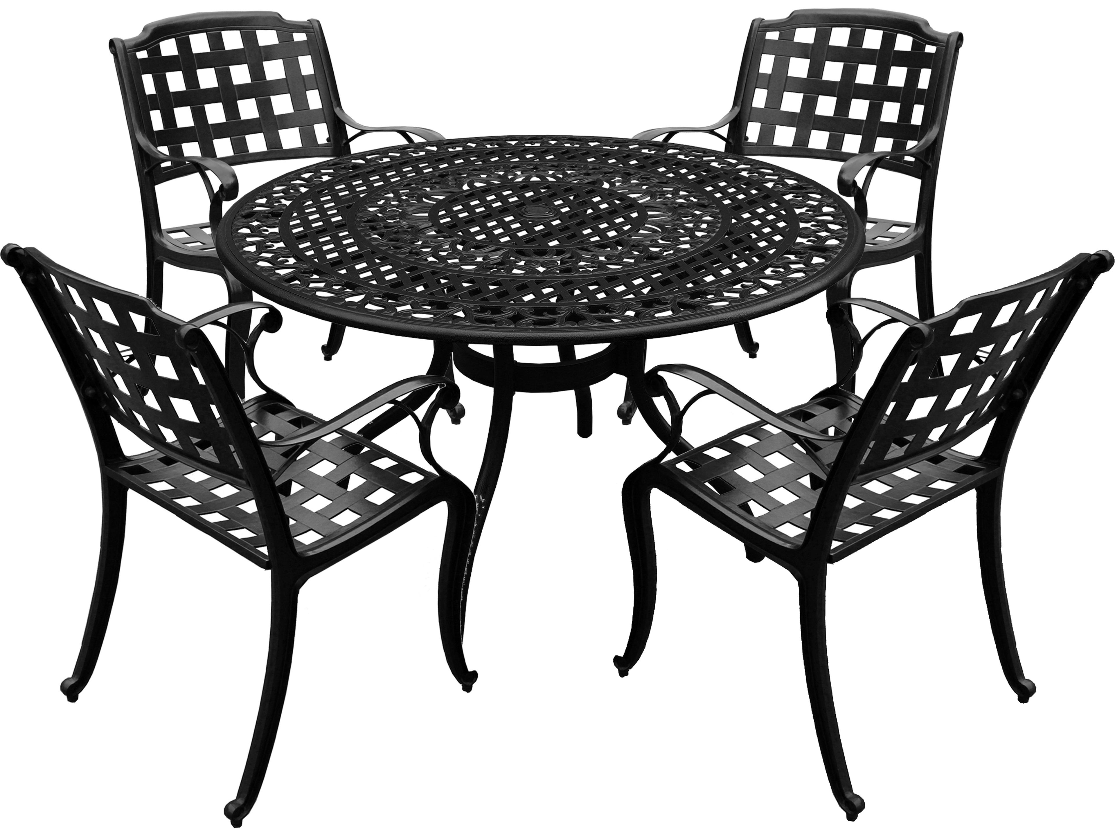 Modern Aluminum 48'' Black Round Patio Dining Set with Four Chairs