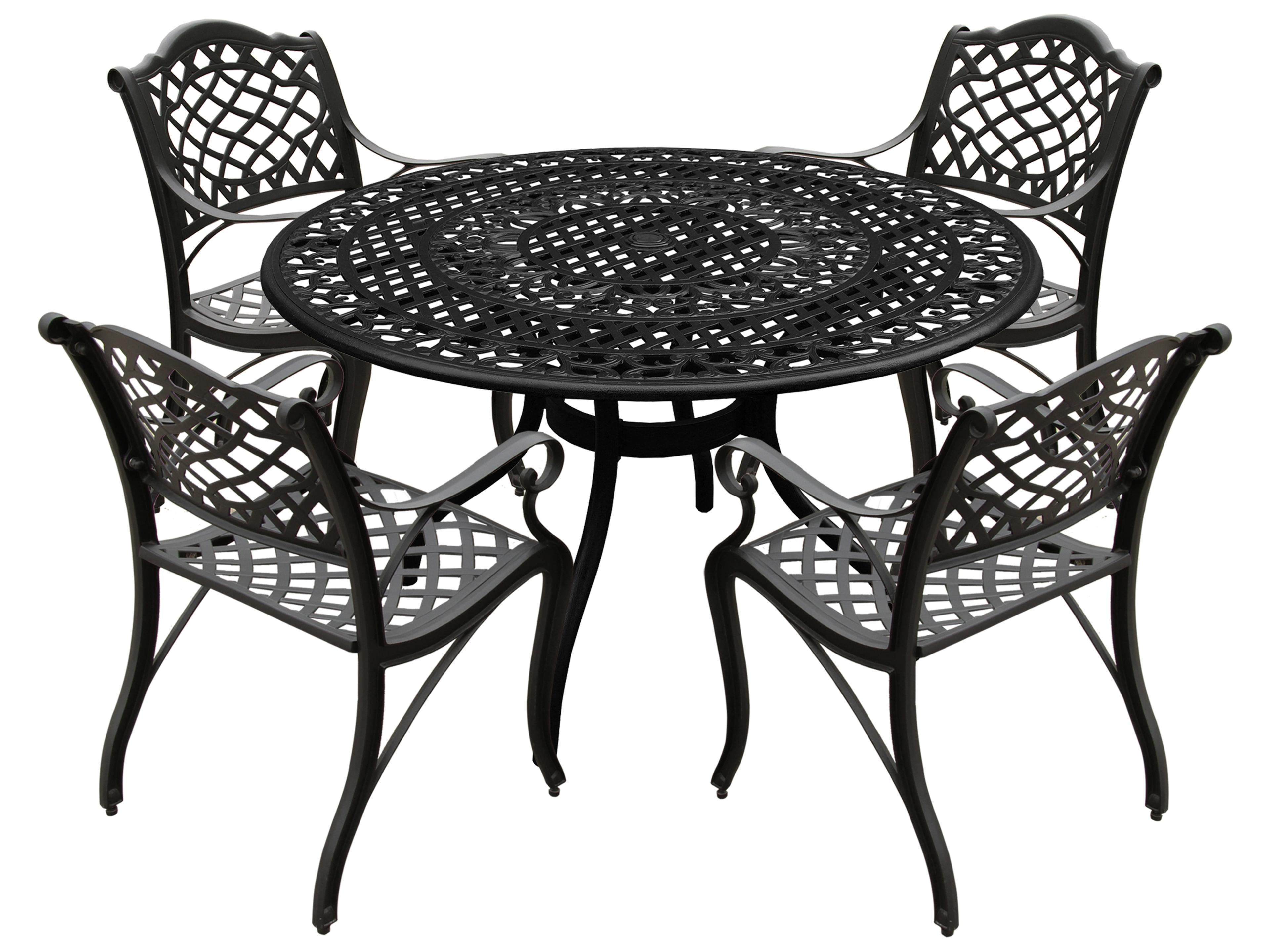 Modern Aluminum 48'' Black Round Patio Dining Set with Four Chairs