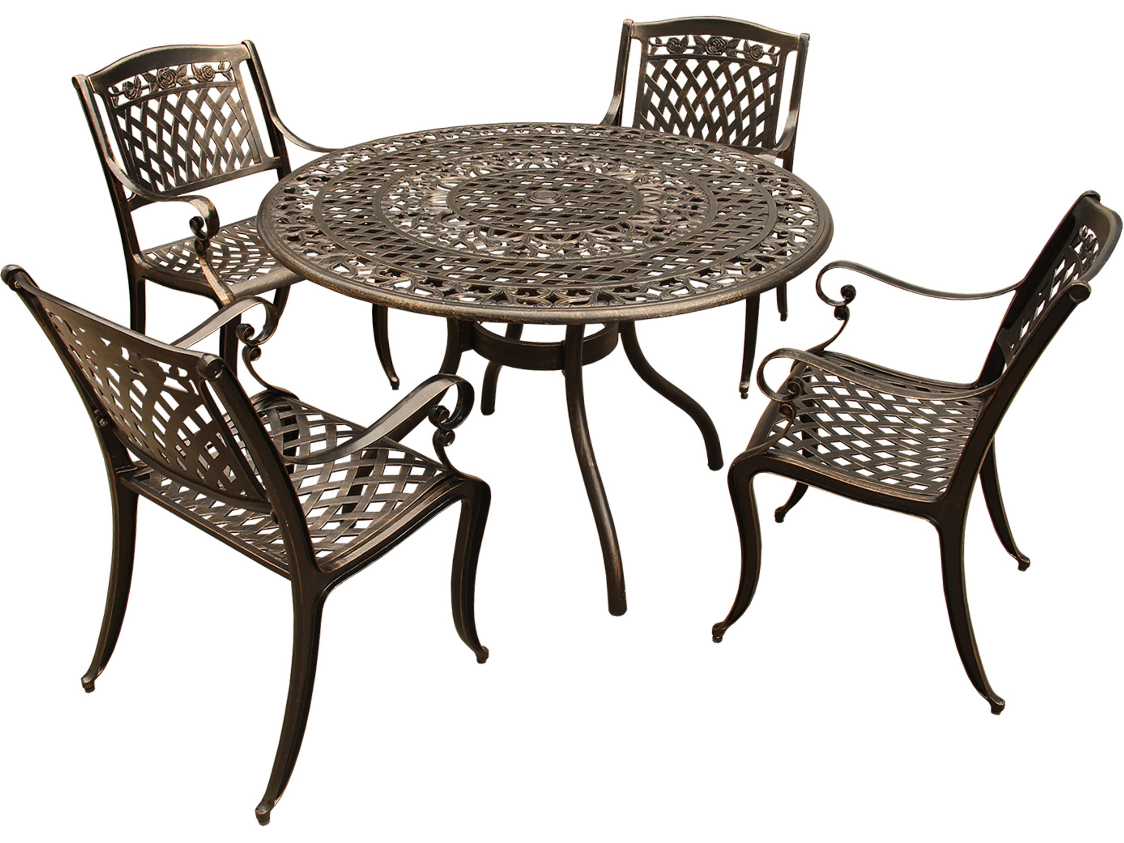 Rose Lattice Aluminum 48 inch Bronze Round Outdoor Dining Set with Four Chairs