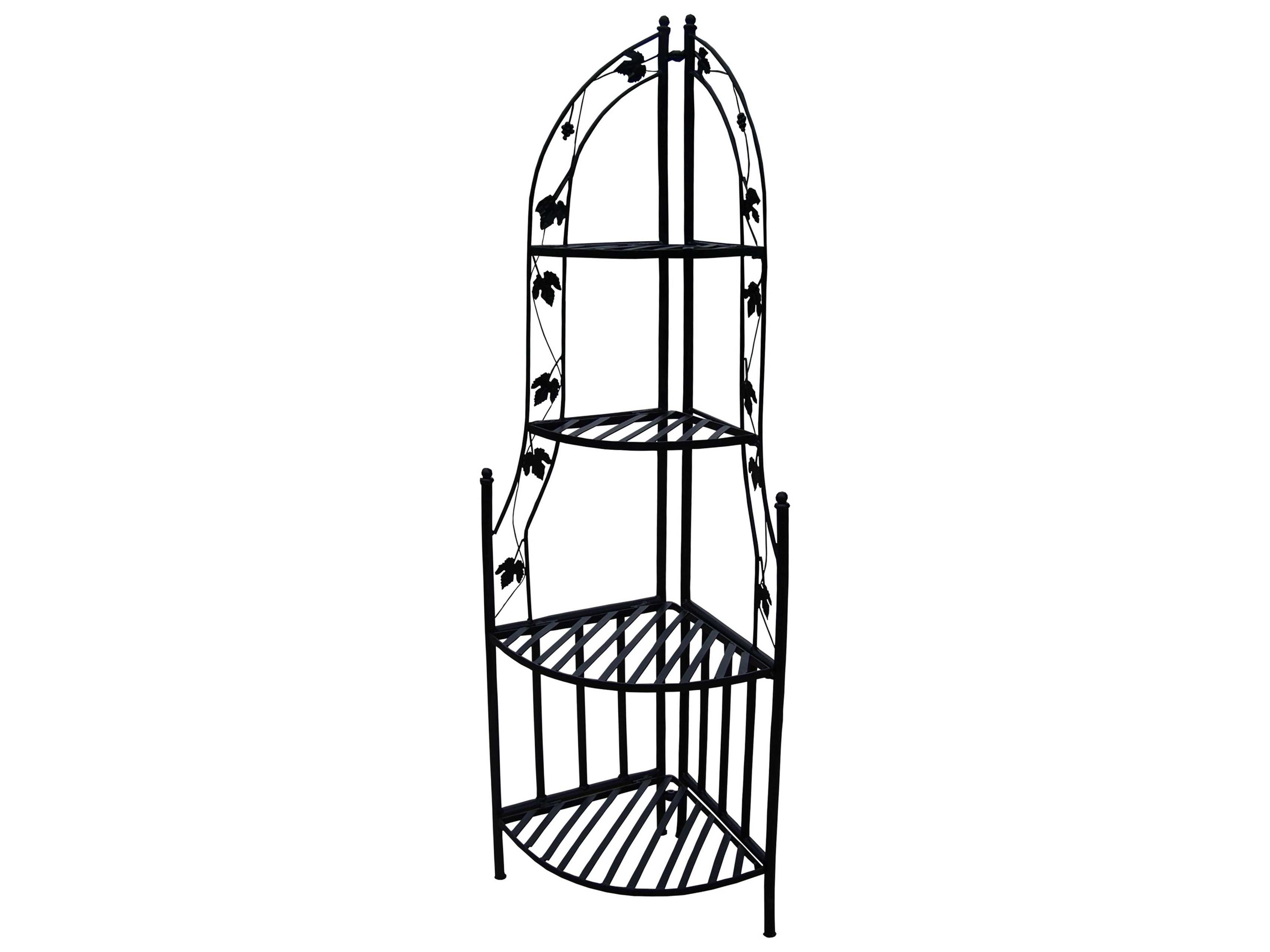 Oakland Living Wrought Iron Corner Shelf Plant Stand in Black