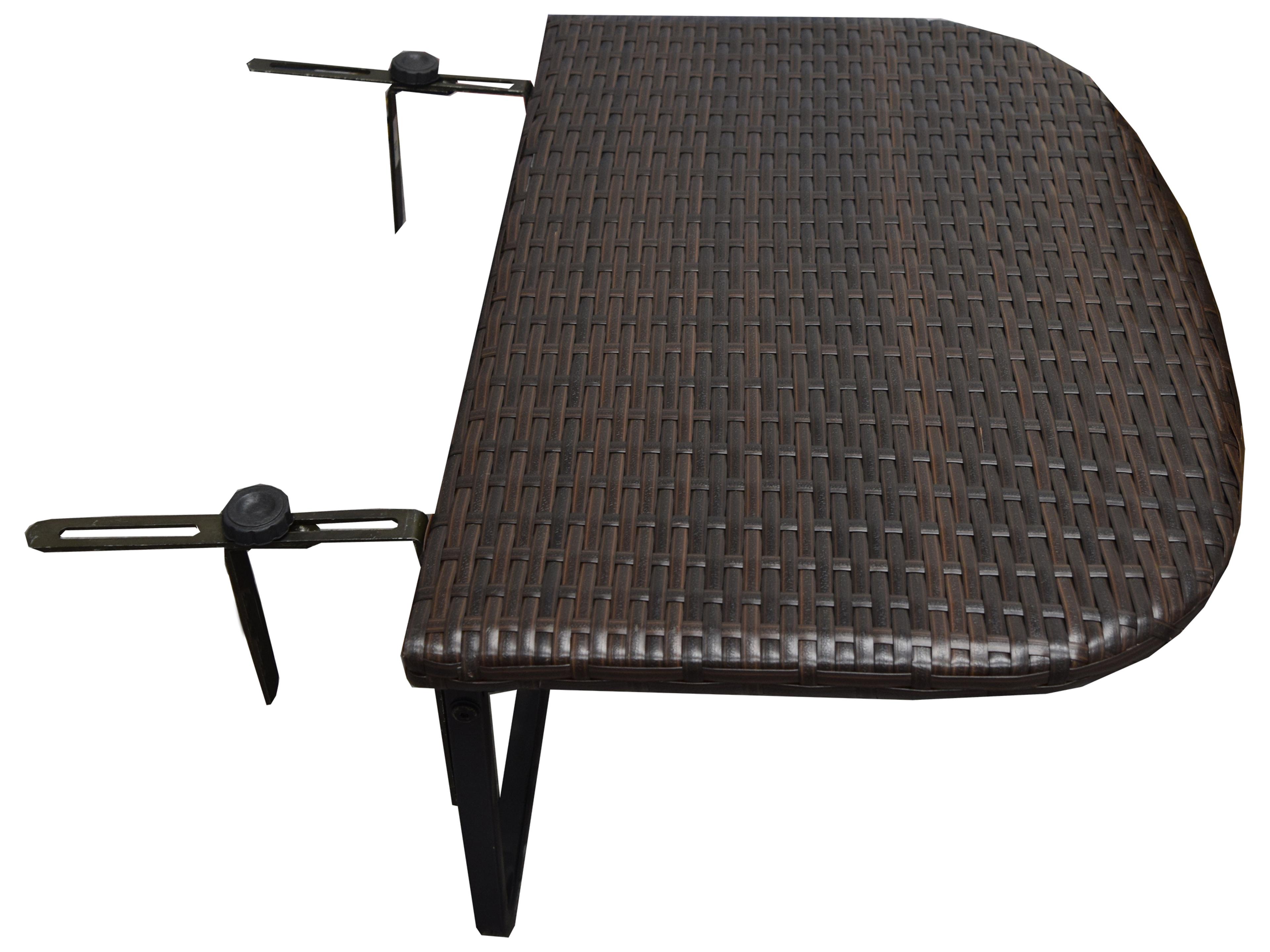 Brown Indoor and Foldable Wicker Balcony Table with Frame and Adjustable Clamps
