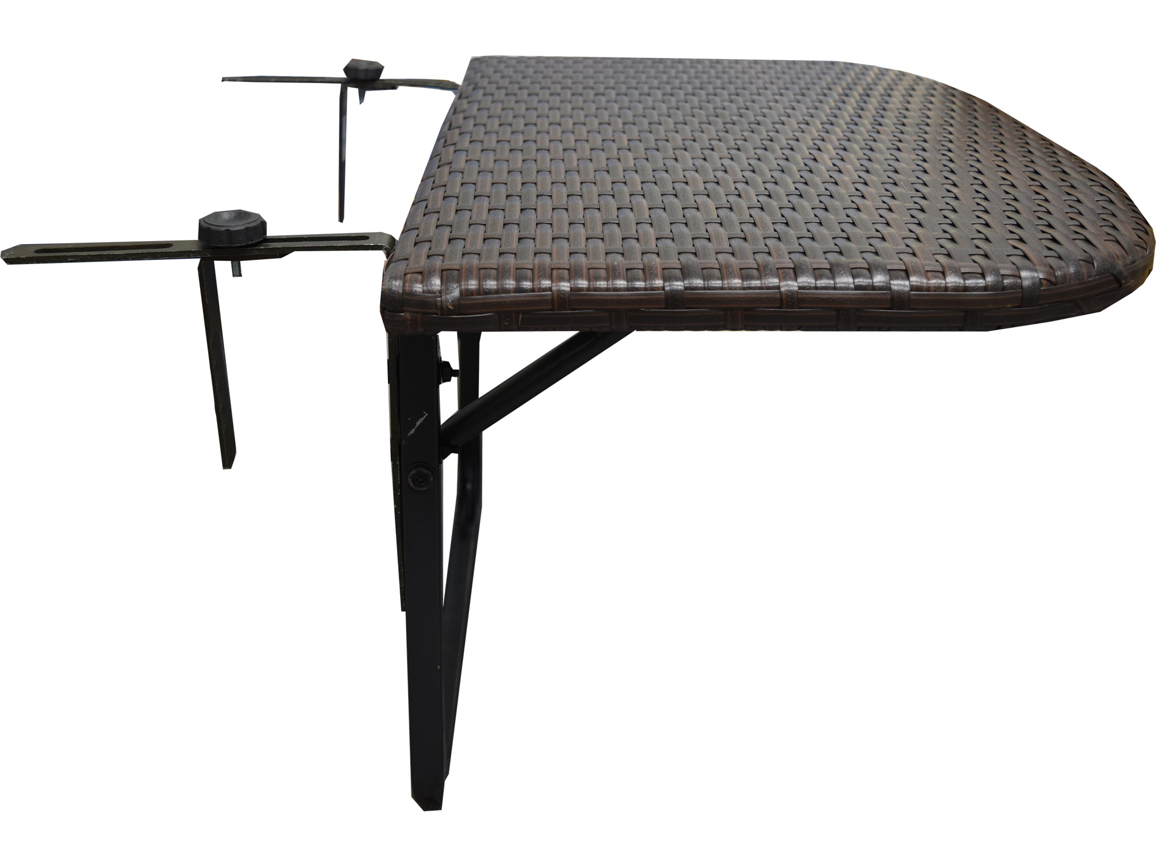 Oakland Living Brown Indoor and Foldable Wicker Balcony Table with Frame and Adjustable Clamps