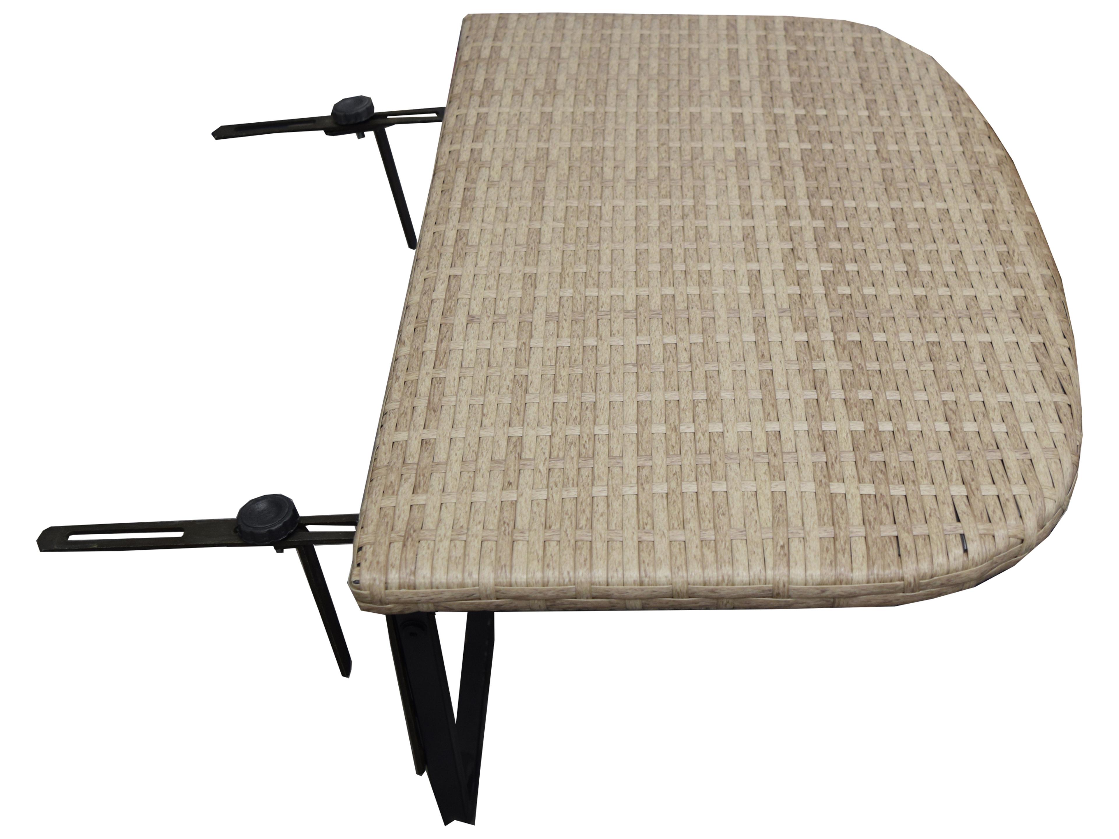 Tan Indoor and Foldable Wicker Balcony Table with Frame and Adjustable Clamps