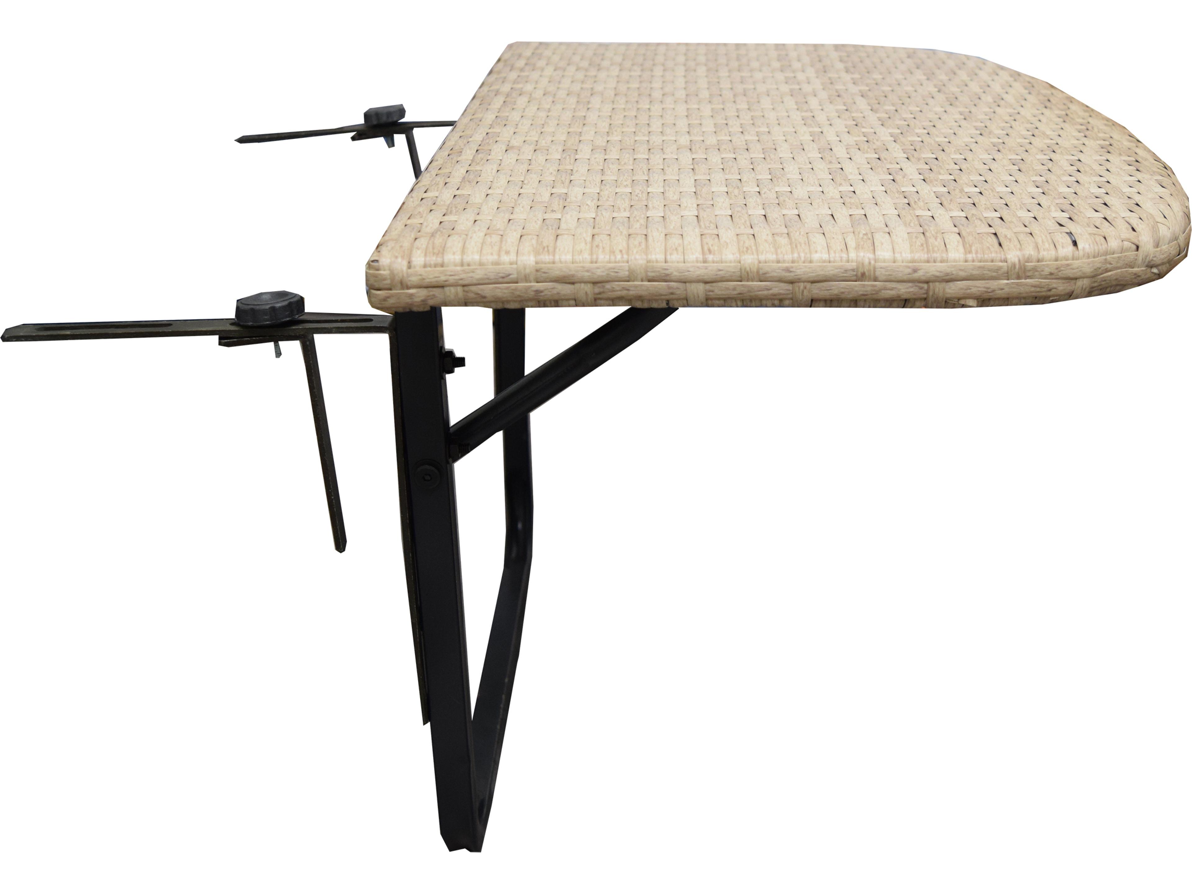 Oakland Living Tan Indoor and Foldable Wicker Balcony Table with Frame and Adjustable Clamps