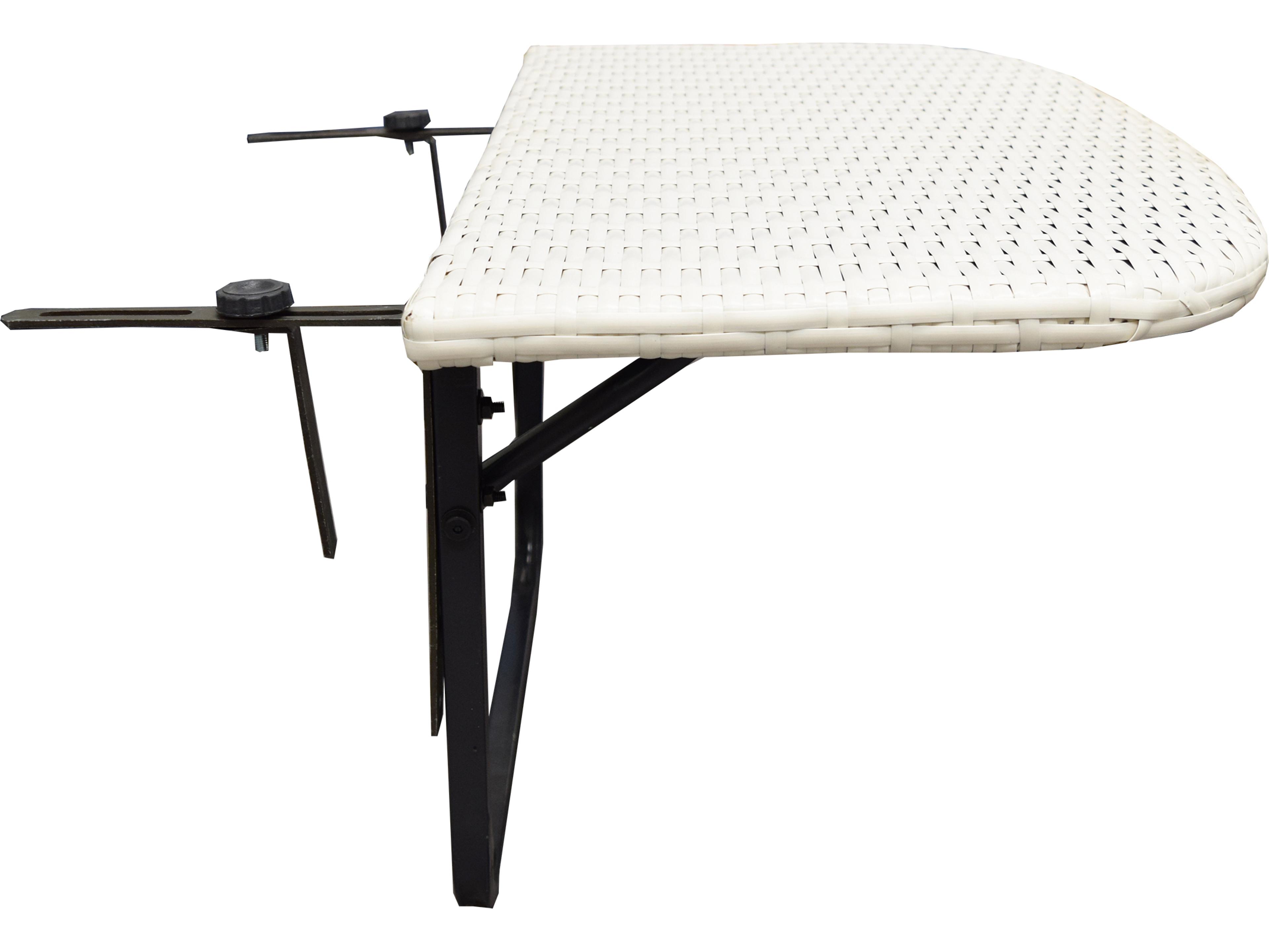 Oakland Living White Indoor and Foldable Wicker Balcony Table with Frame and Adjustable Clamps