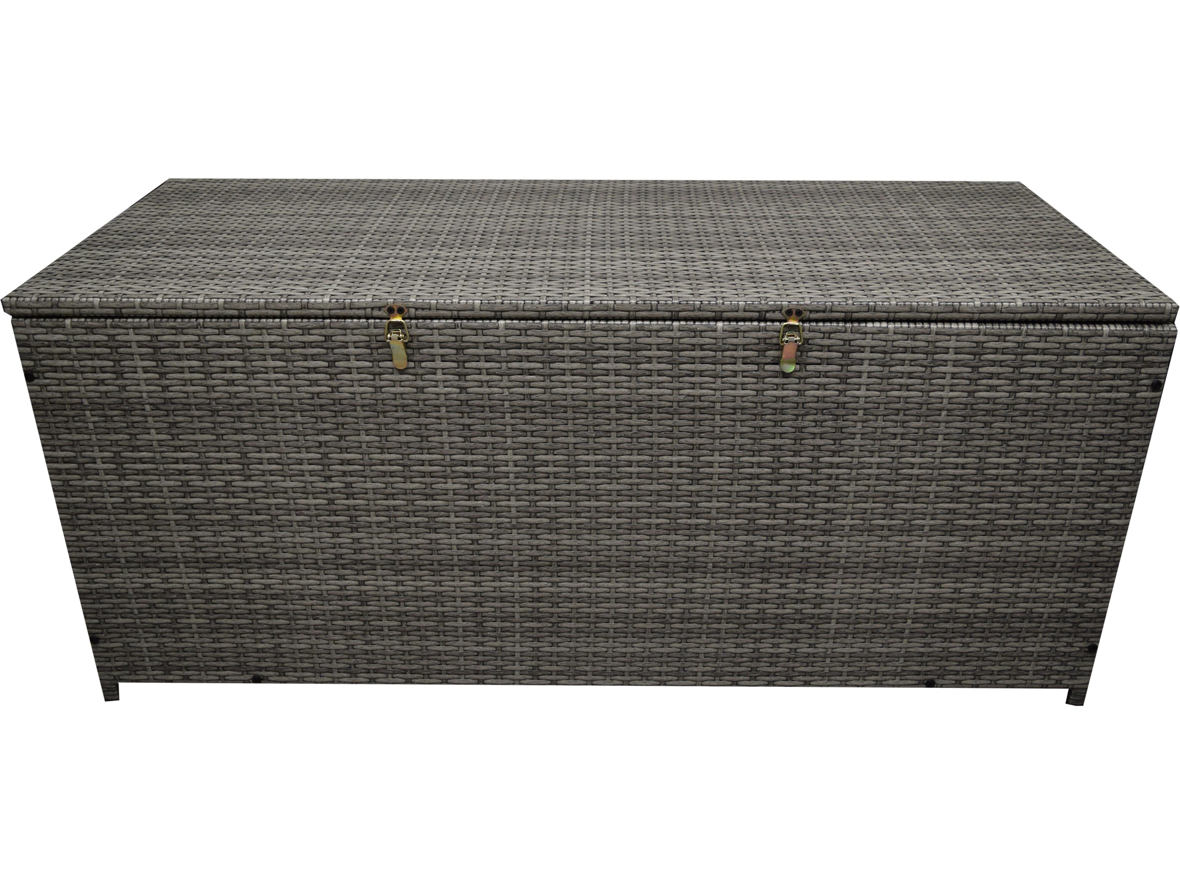 Oakland Living Grey Indoor and Balcony Deck Porch Pool 113 Gallon Wicker Storage Box Trunk Bin with Frame