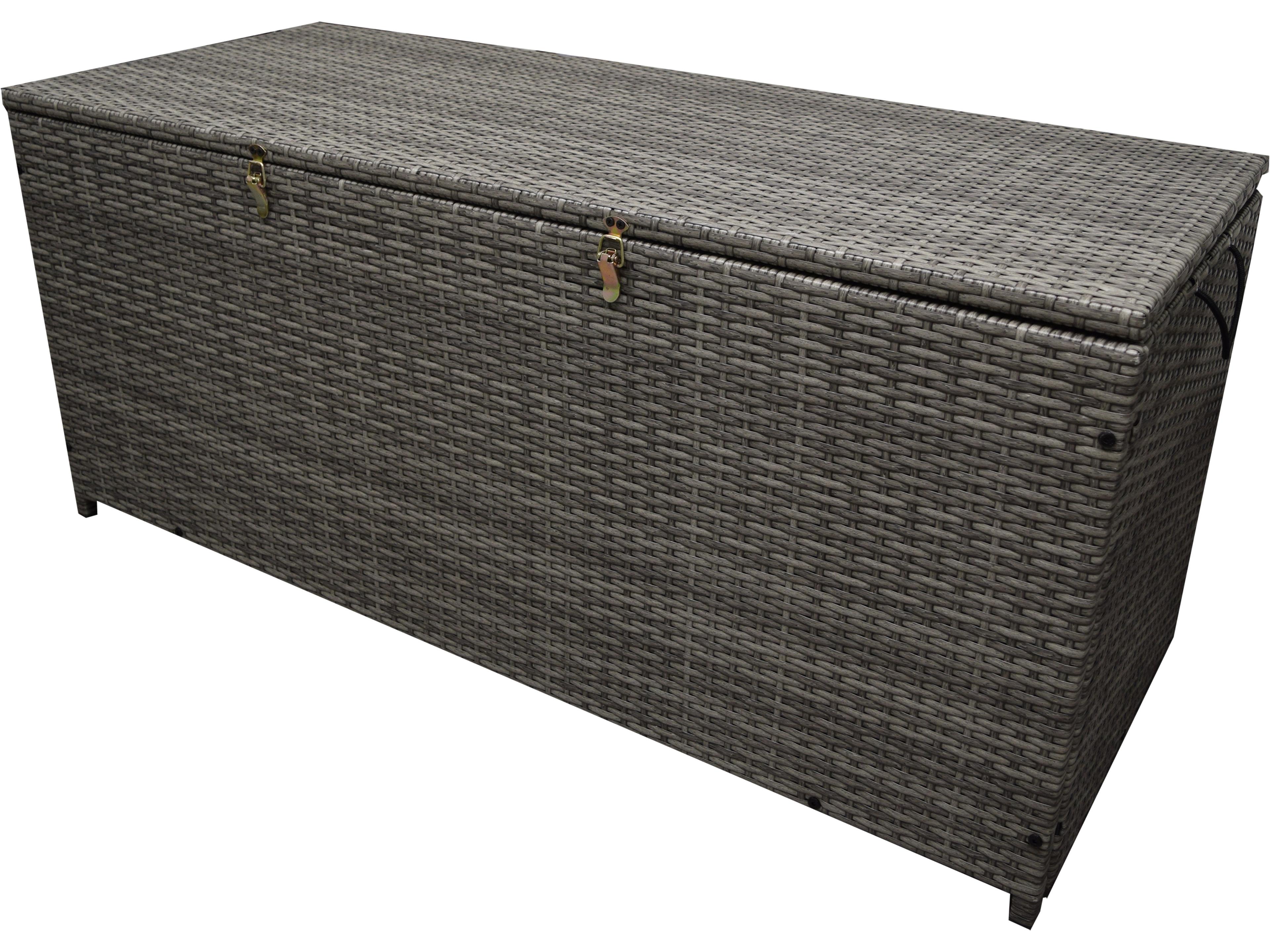 Oakland Living Grey Indoor and Balcony Deck Porch Pool 113 Gallon Wicker Storage Box Trunk Bin with Frame
