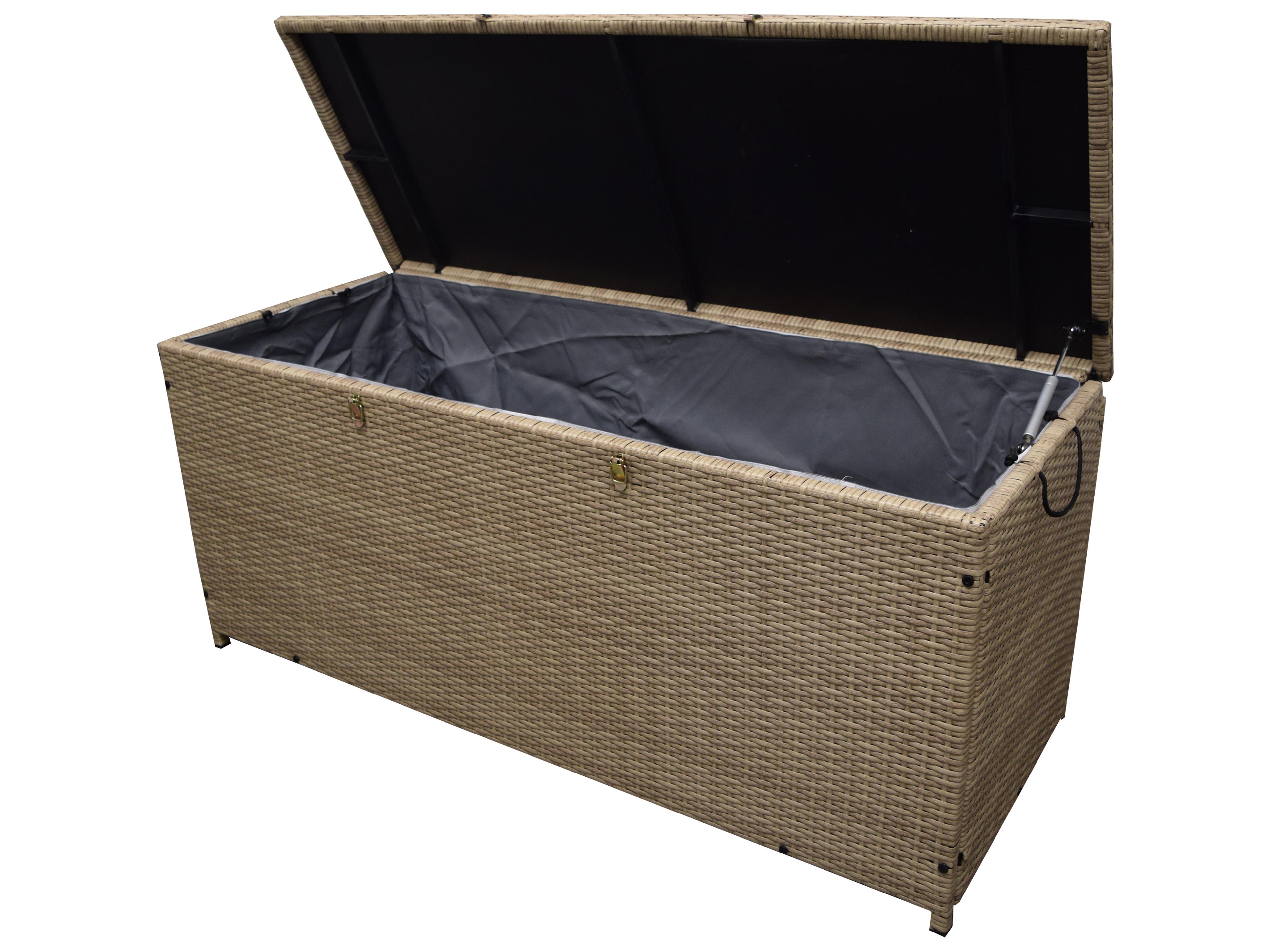 Tan Indoor and Balcony Deck Porch Pool 113 Gallon Wicker Storage Box Trunk Bin with Frame