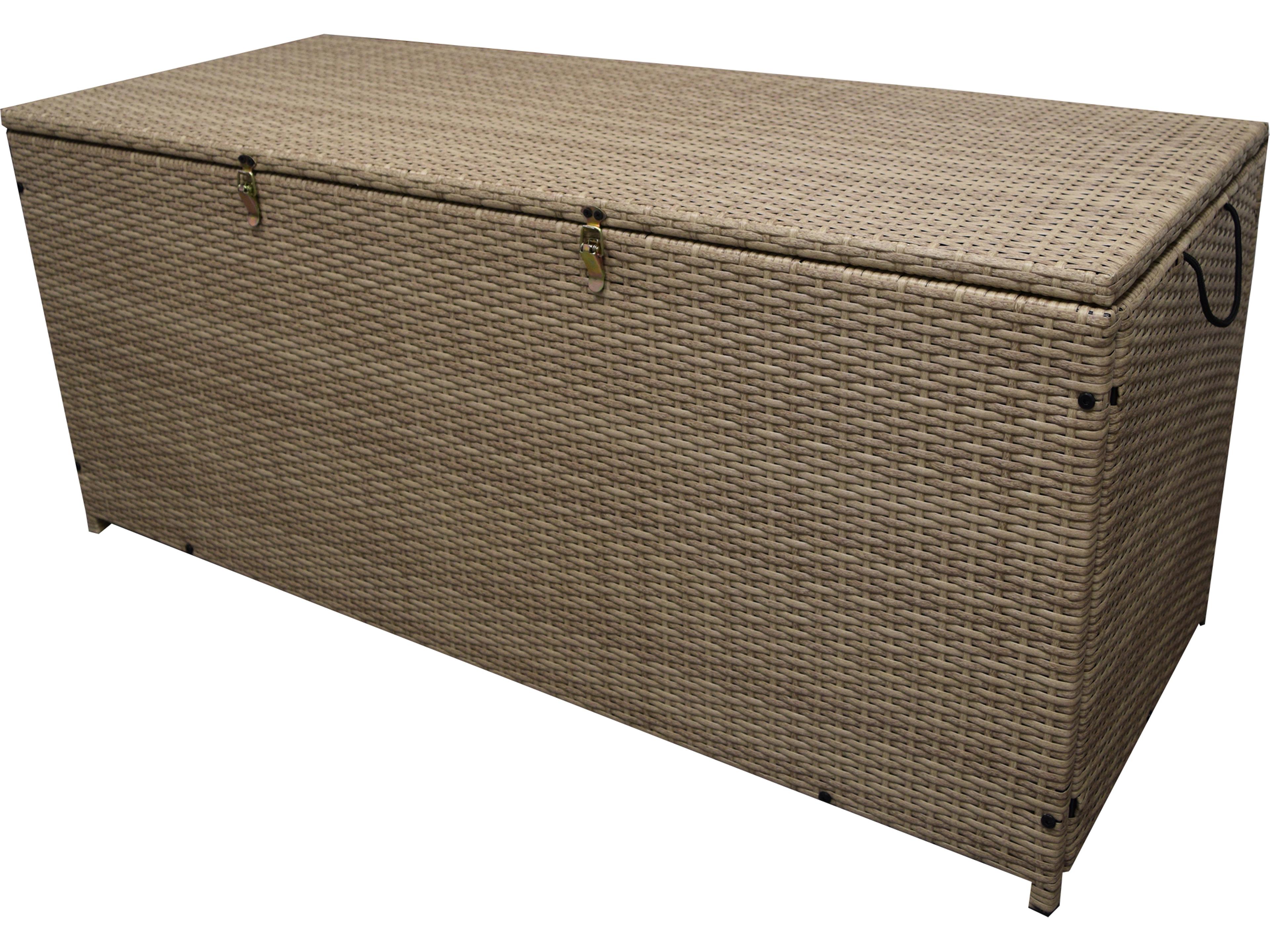 Oakland Living Tan Indoor and Balcony Deck Porch Pool 113 Gallon Wicker Storage Box Trunk Bin with Frame