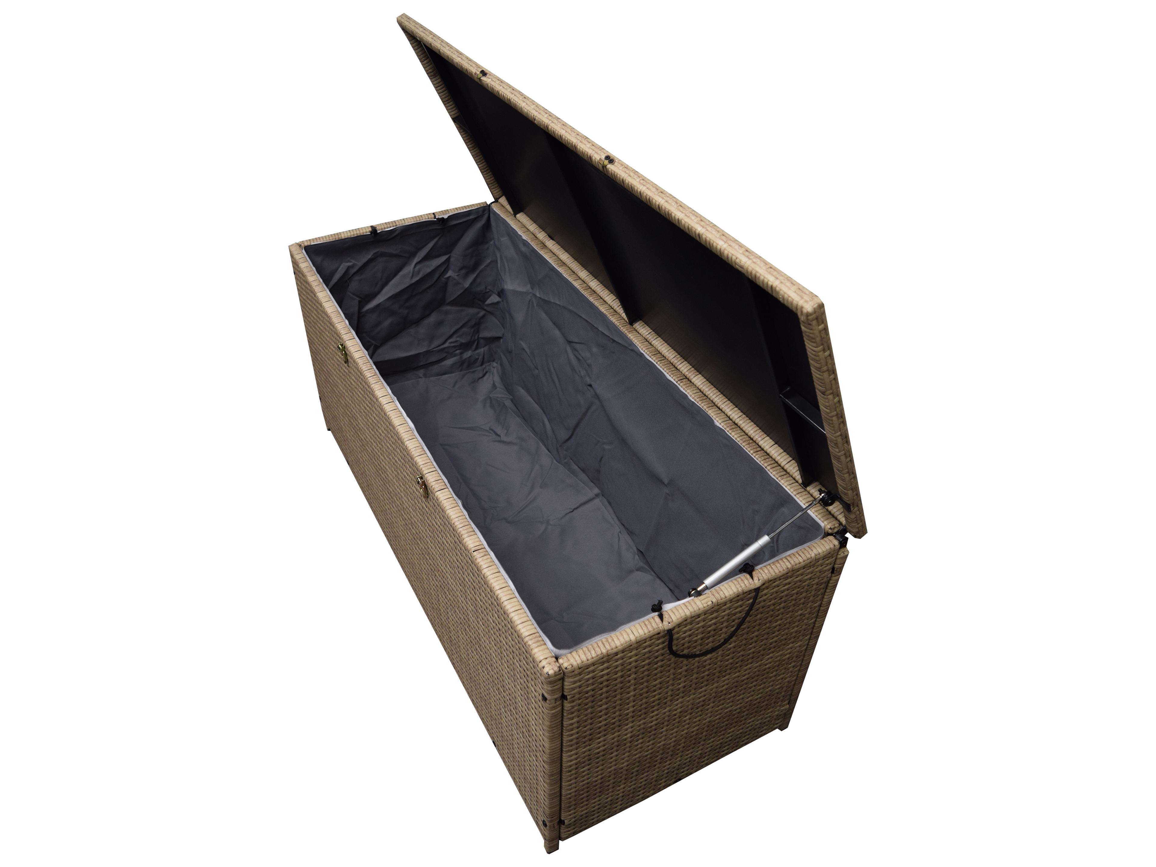 Oakland Living Tan Indoor and Balcony Deck Porch Pool 113 Gallon Wicker Storage Box Trunk Bin with Frame