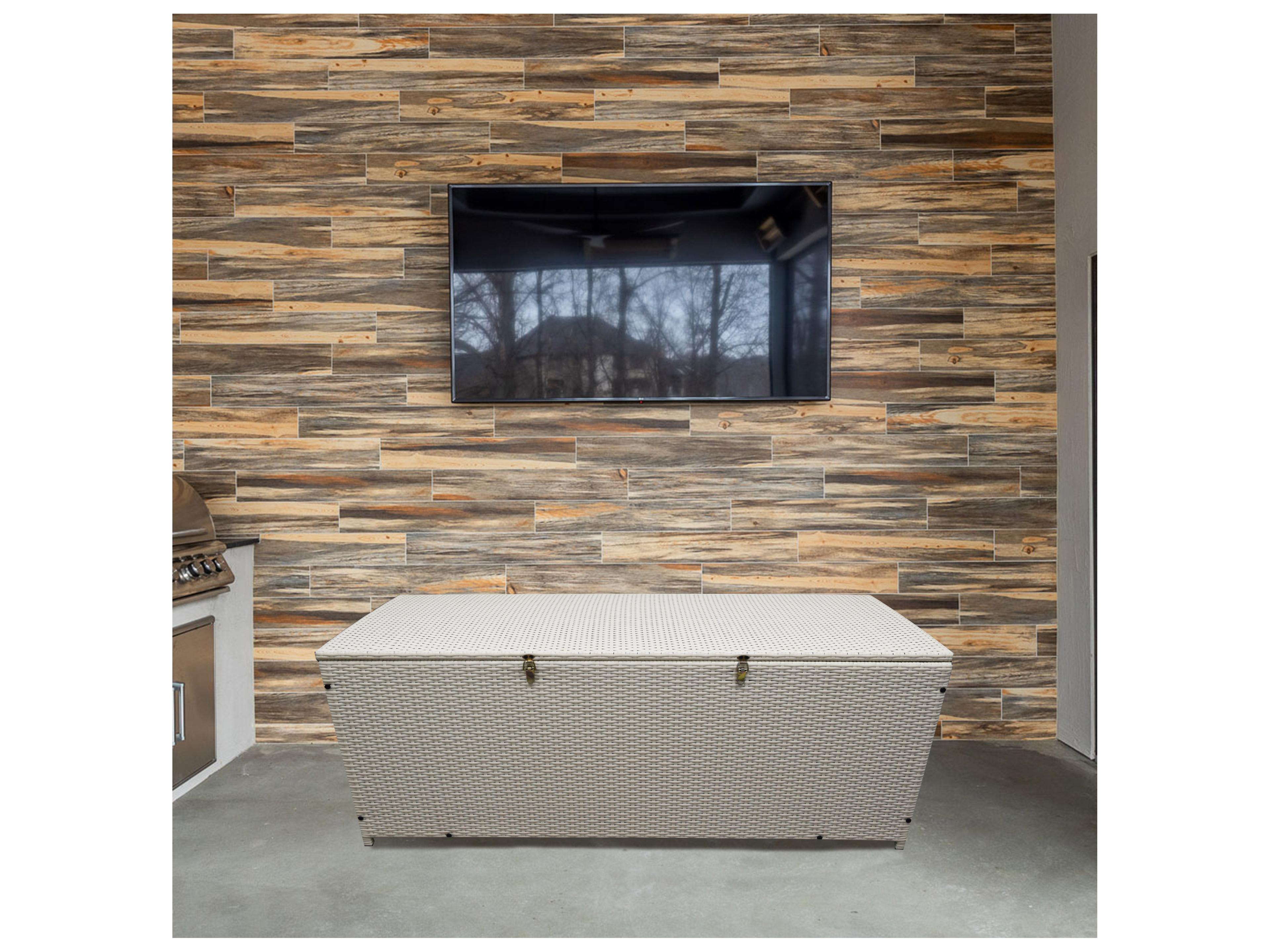 Oakland Living White Indoor and Balcony Deck Porch Pool 113 Gallon Wicker Storage Box Trunk Bin with Frame