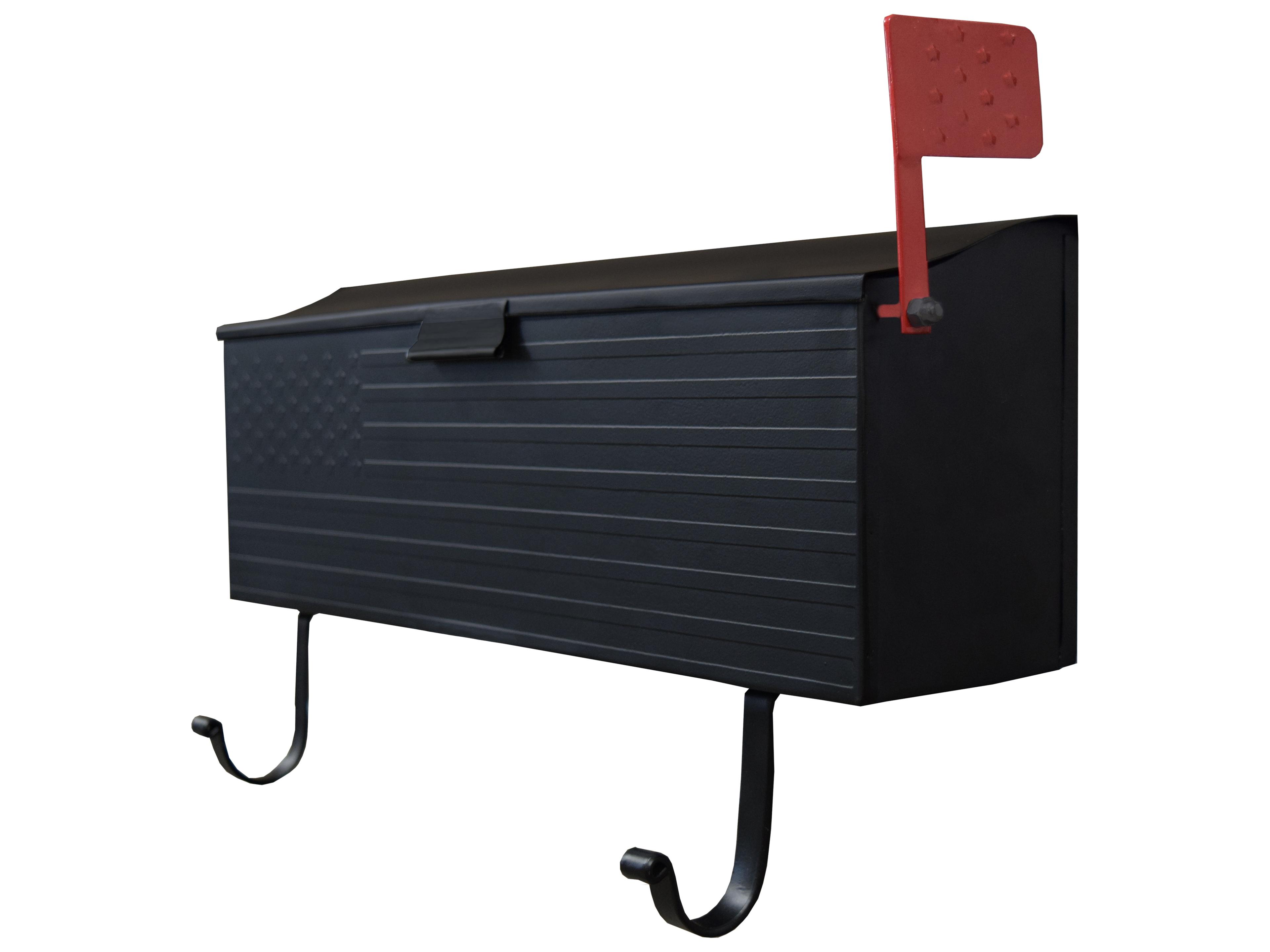 Black Patriotic Wall Mounted Mailbox with Outgoing Mail Flag and Newspaper Hangers