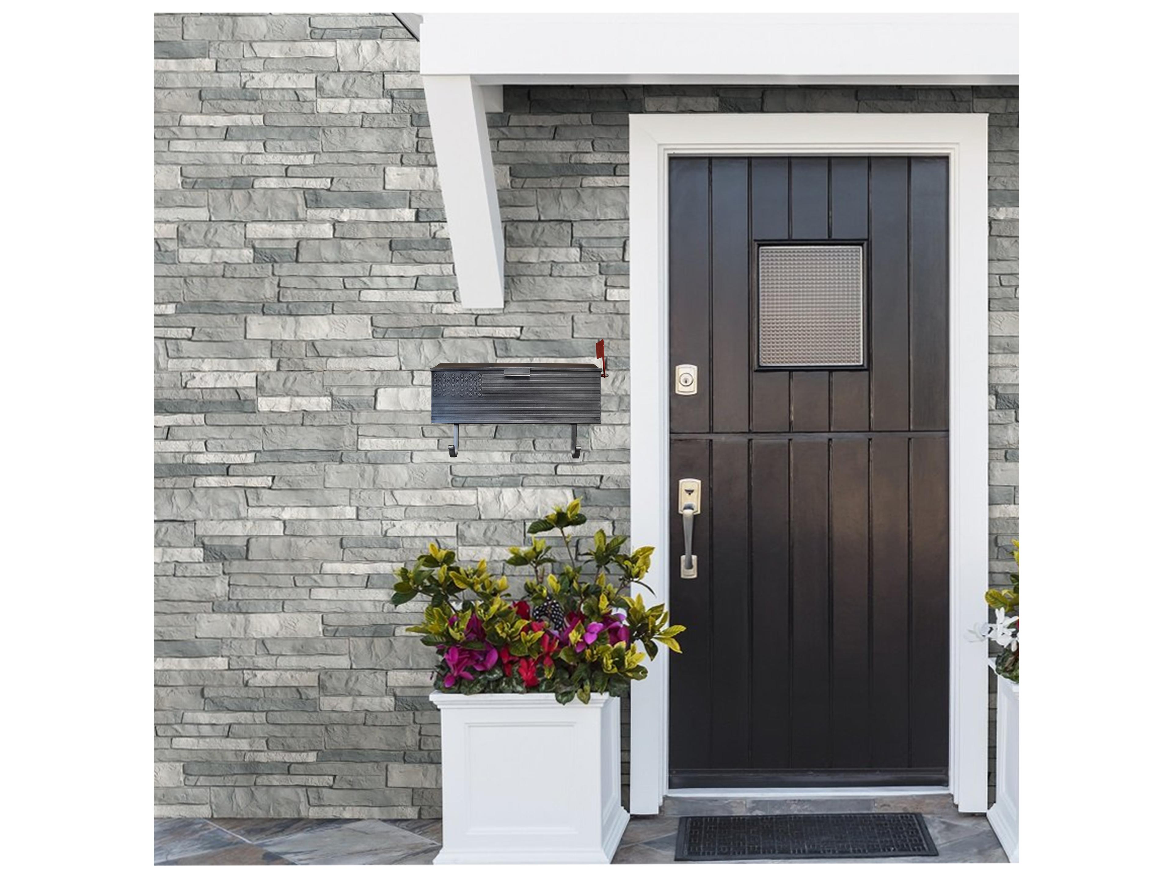 Oakland Living Silver Patriotic Wall Mounted Mailbox with Outgoing Mail Flag and Newspaper Hangers