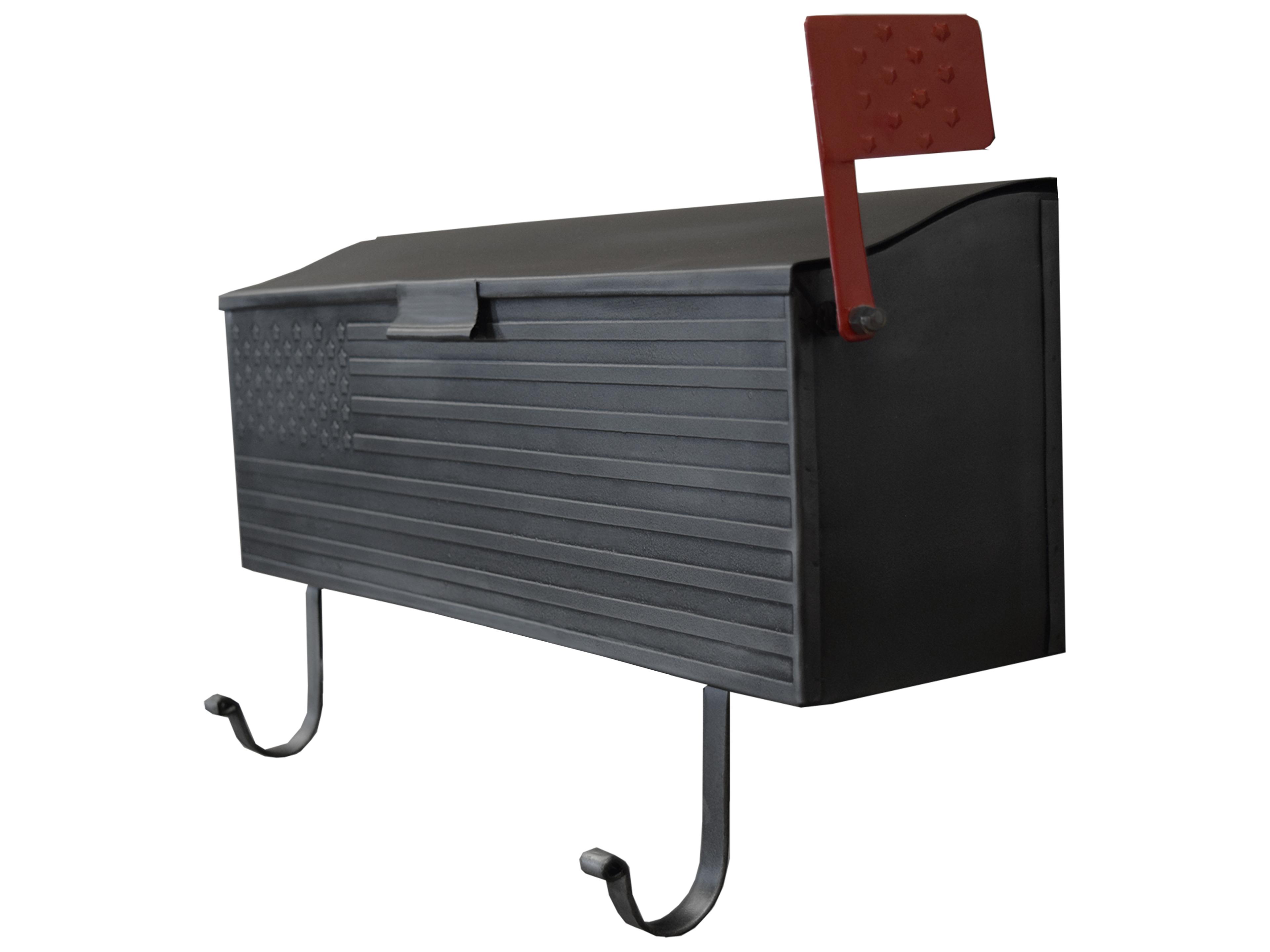 Silver Patriotic Wall Mounted Mailbox with Outgoing Mail Flag and Newspaper Hangers