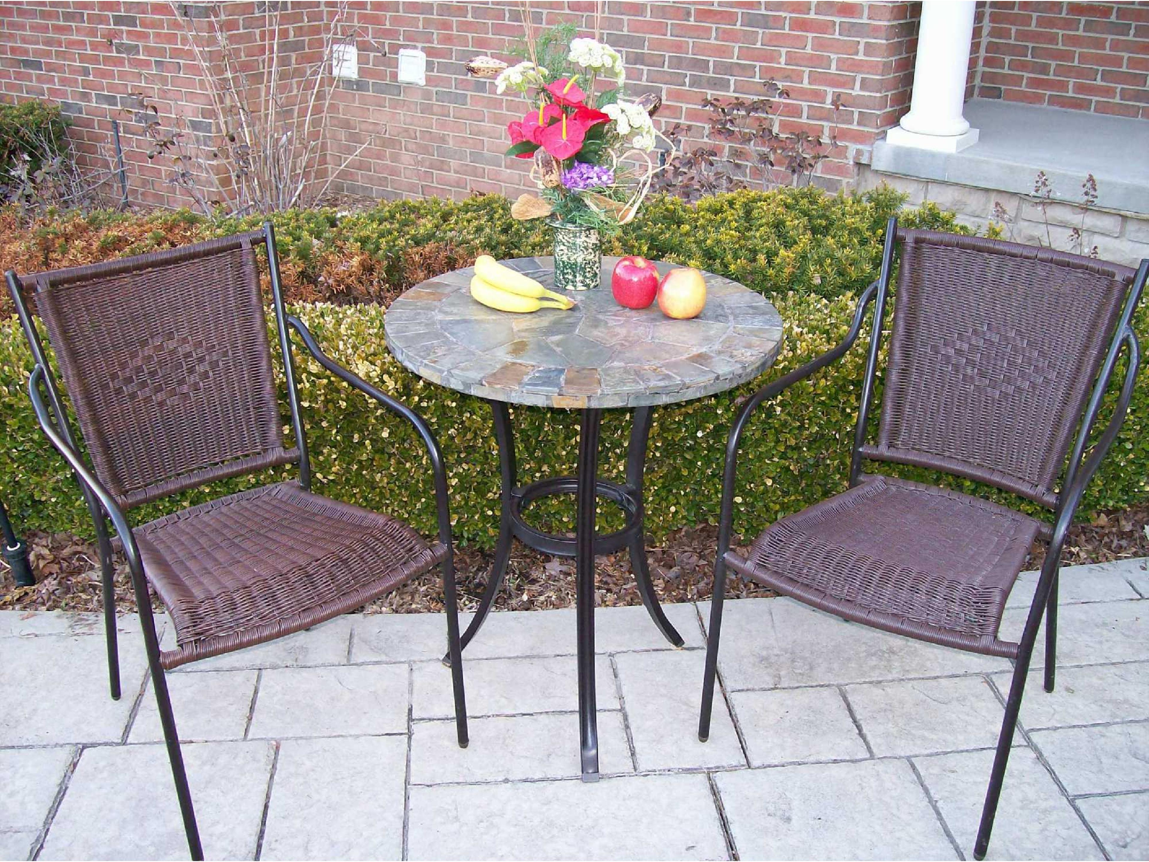 Oakland Living Stone Art Bistro Wicker Coffee Patio Dining Set