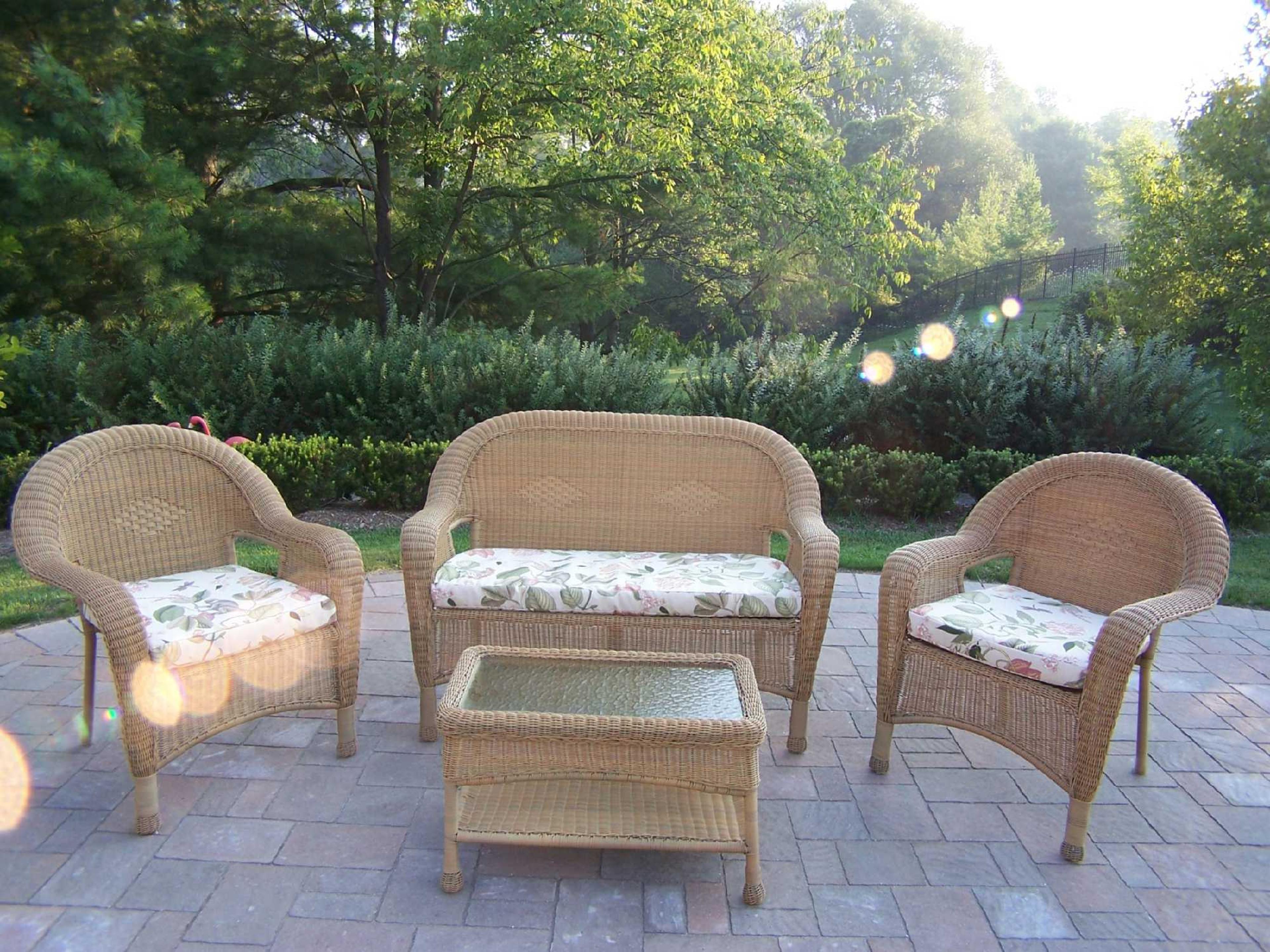 Oakland Living Resin Wicker Casual Cushion Outdoor Patio Dining Set