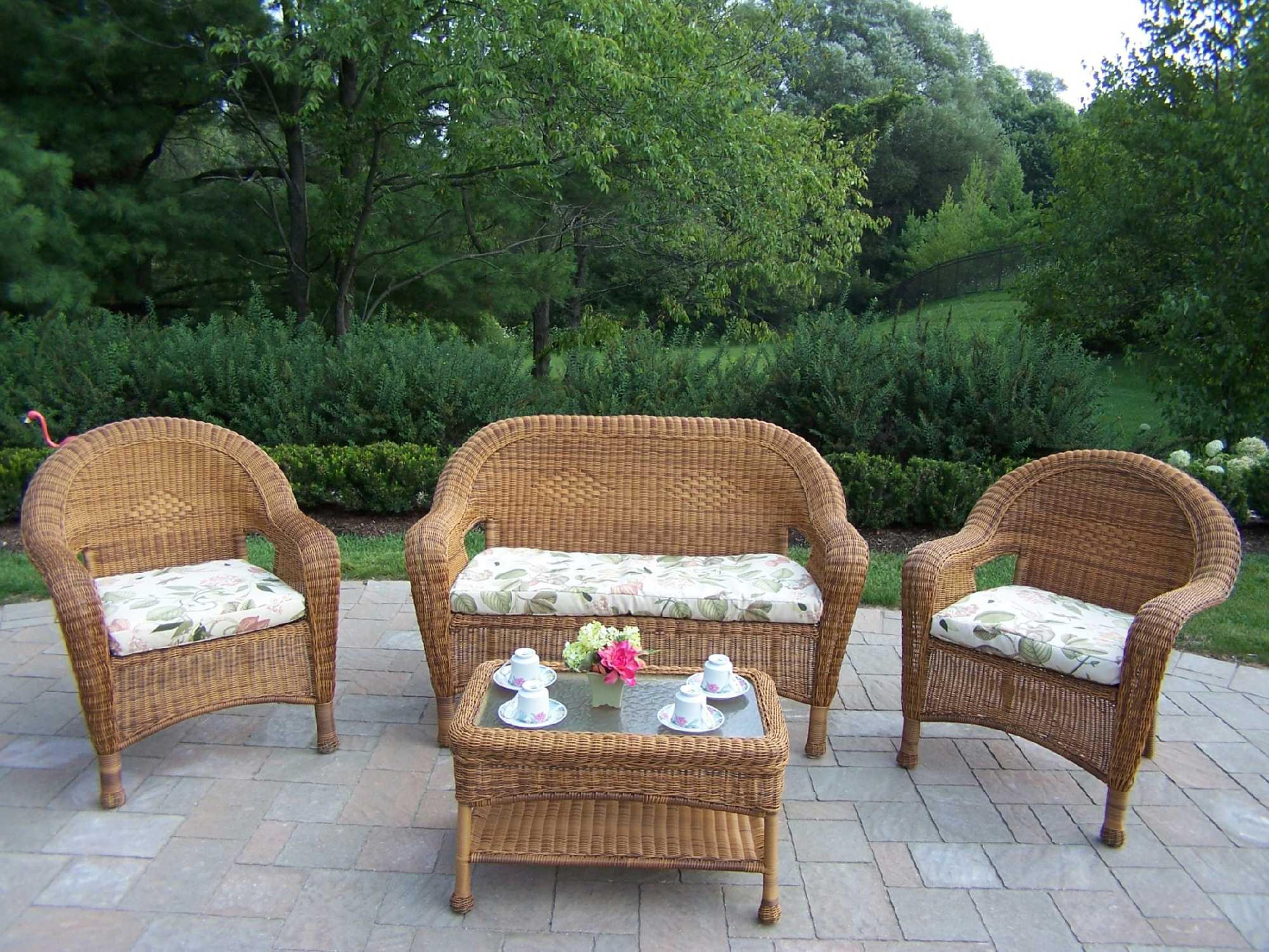 Oakland Living Resin Wicker Casual Cushion Patio Dining Set