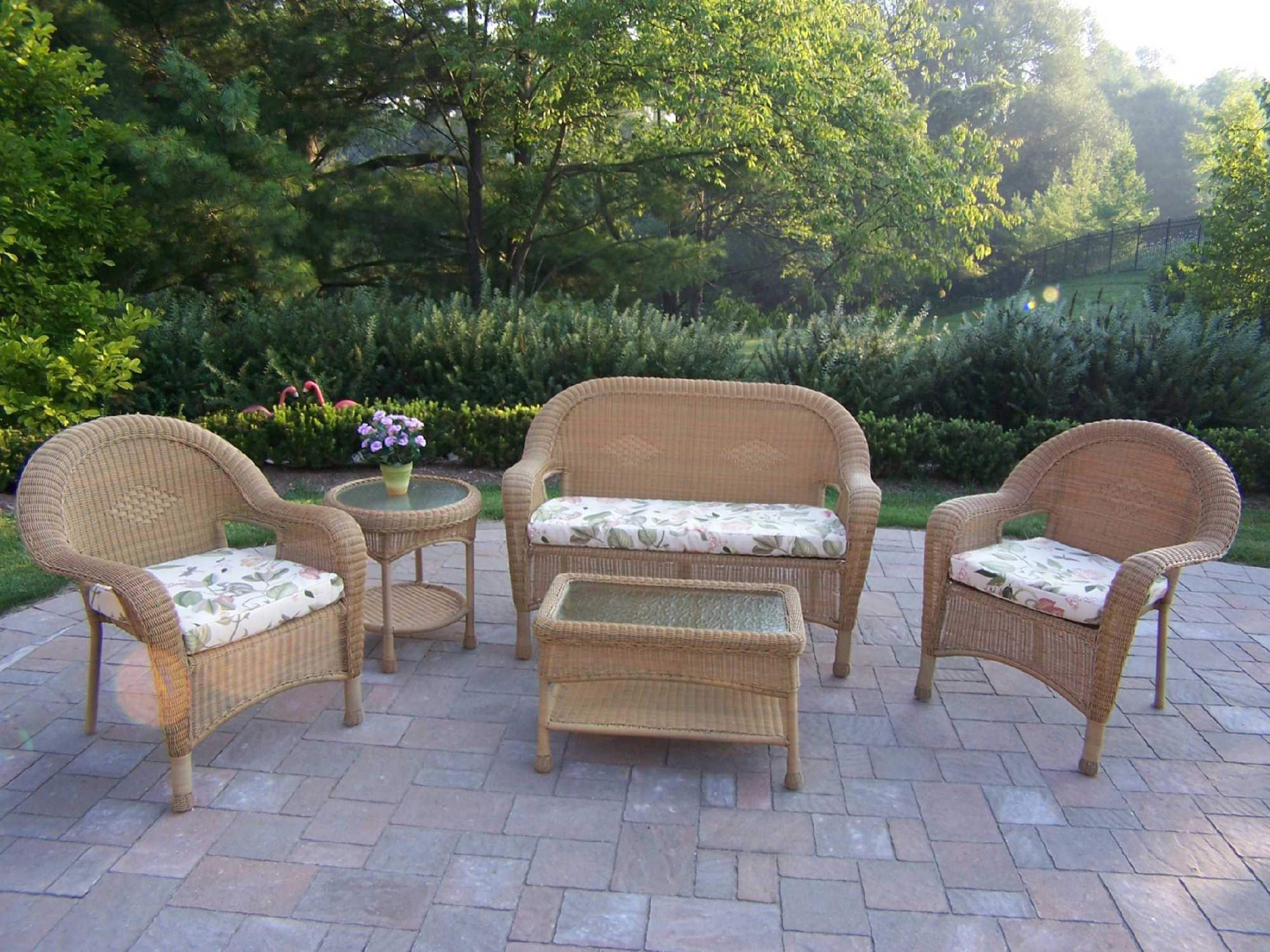 Oakland Living Resin Wicker Casual Cushion Outdoor Patio Dining Set