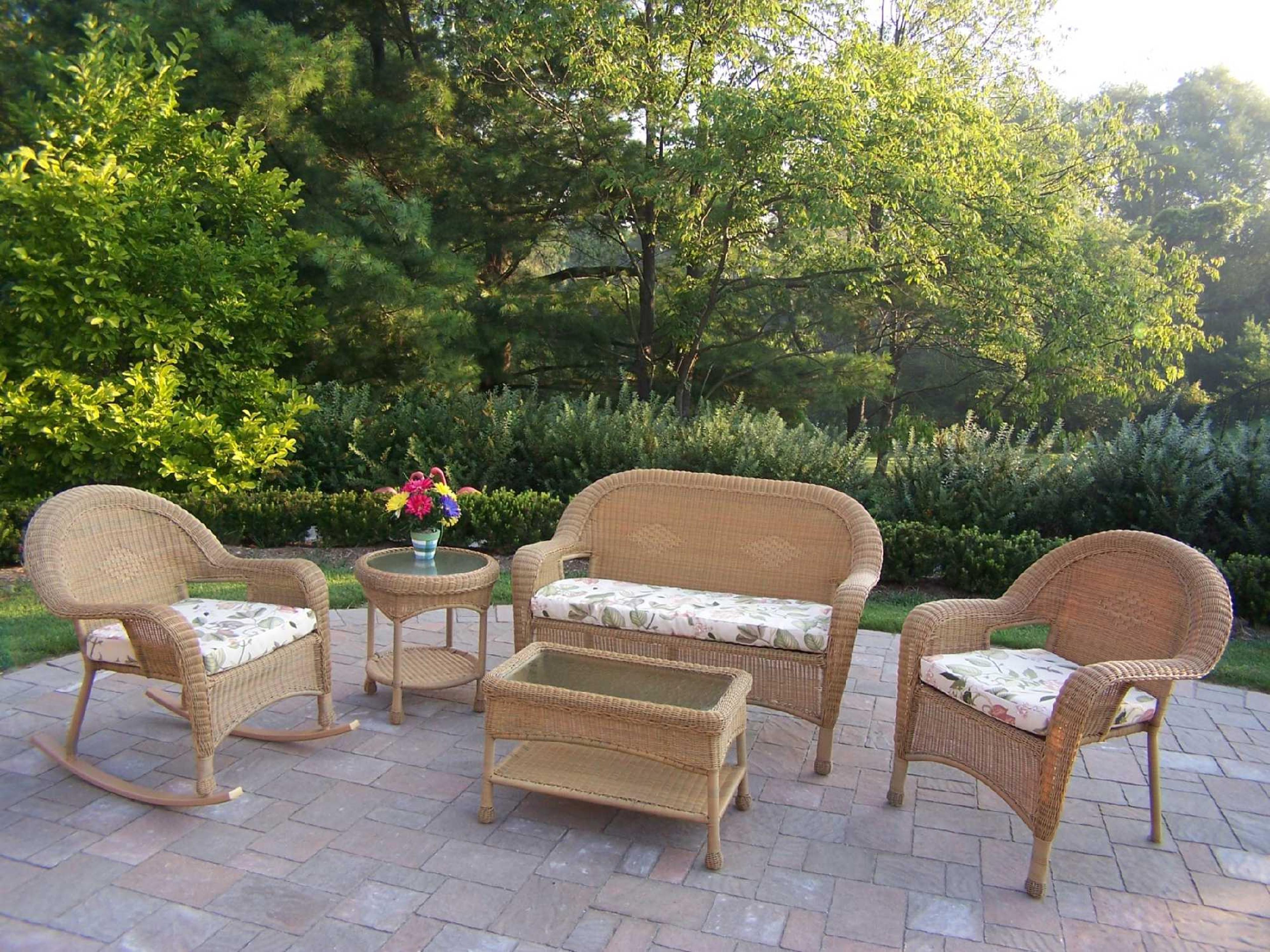 Oakland Living Resin Wicker Casual Cushion Patio Dining Set
