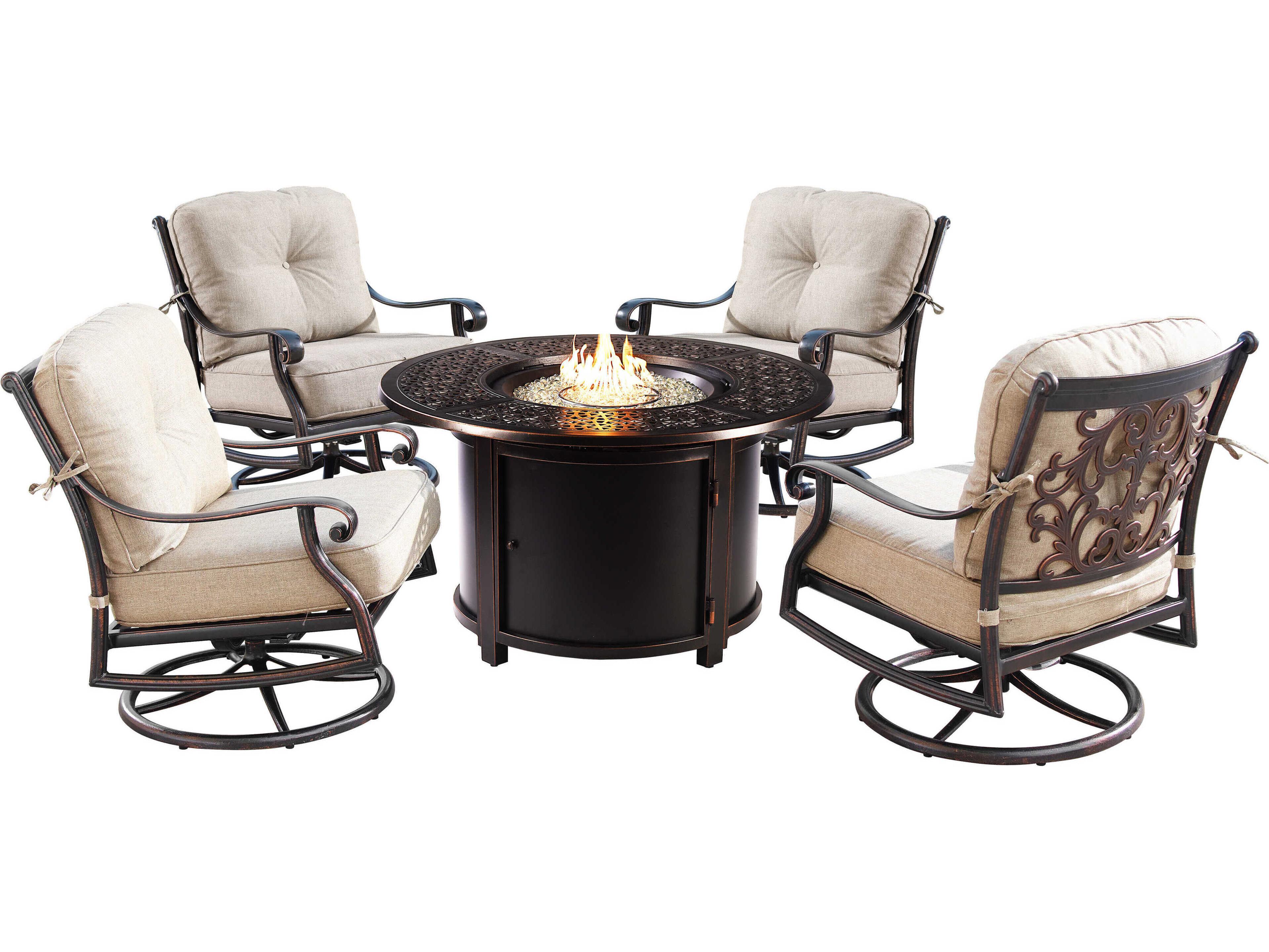 Aluminum Cushion 44'' Round Fire Pit Table Set