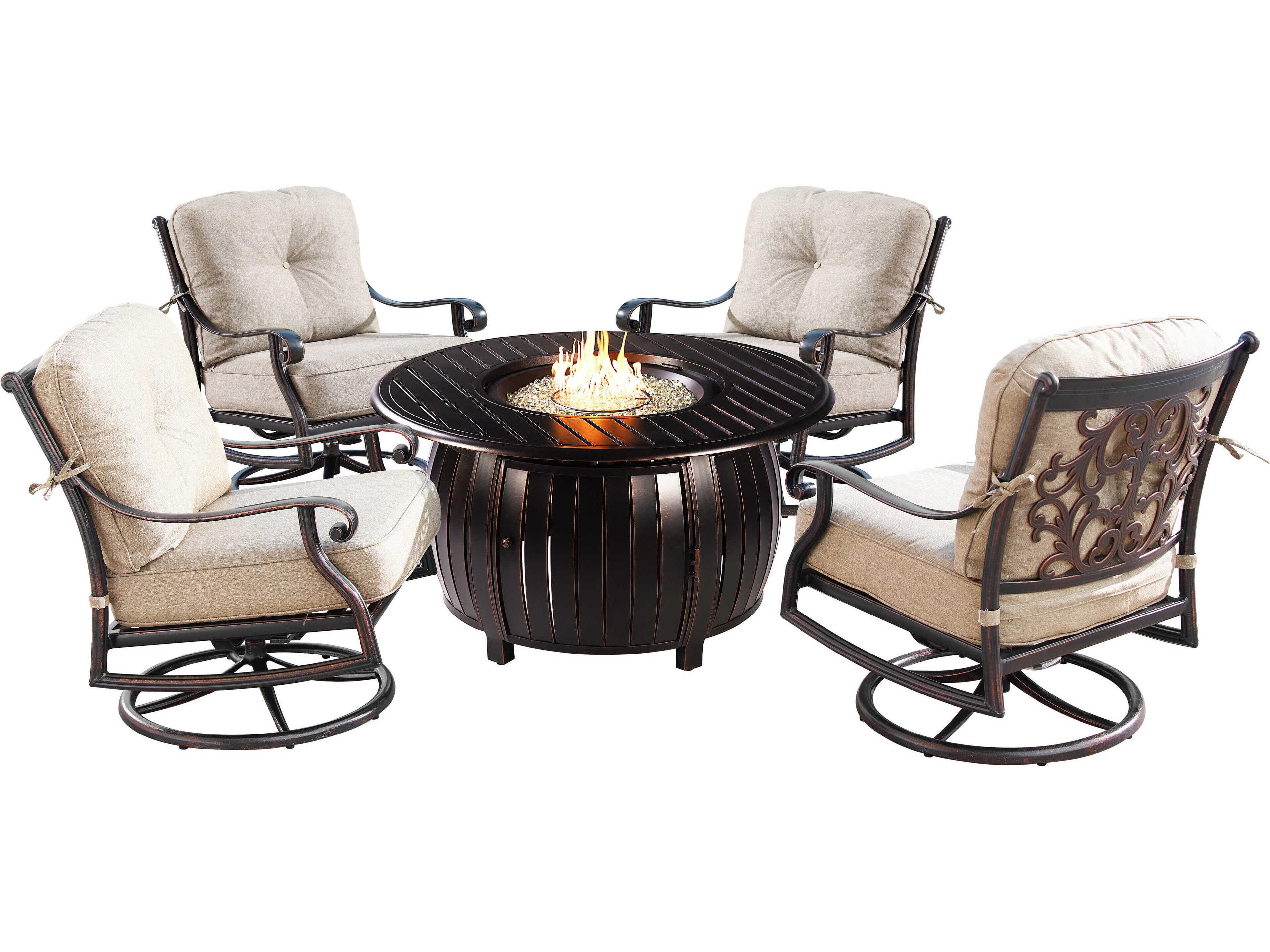Aluminum Cushion 44'' Round Fire Pit Table Set