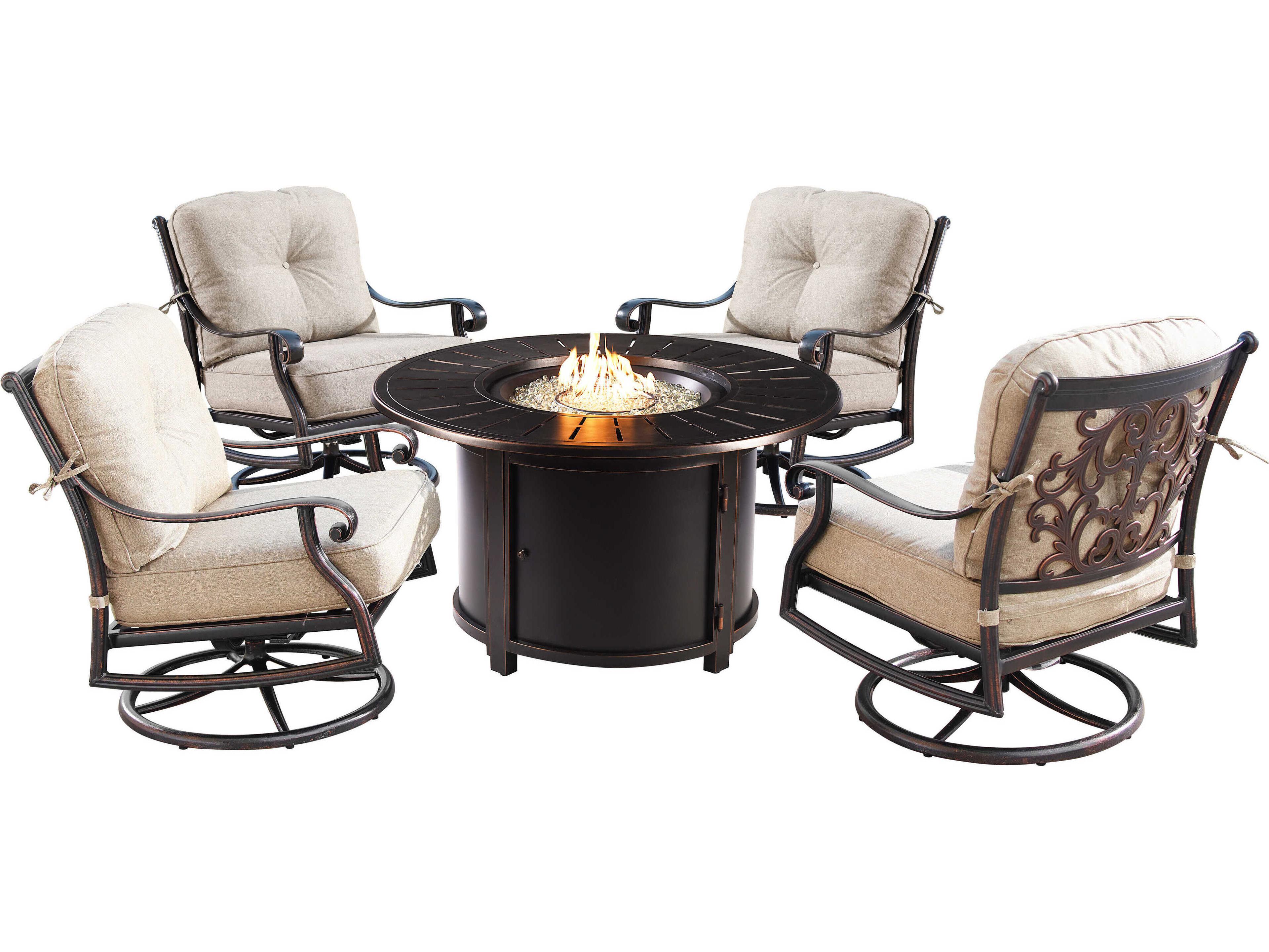 Aluminum Cushion 44'' Round Fire Pit Table Set