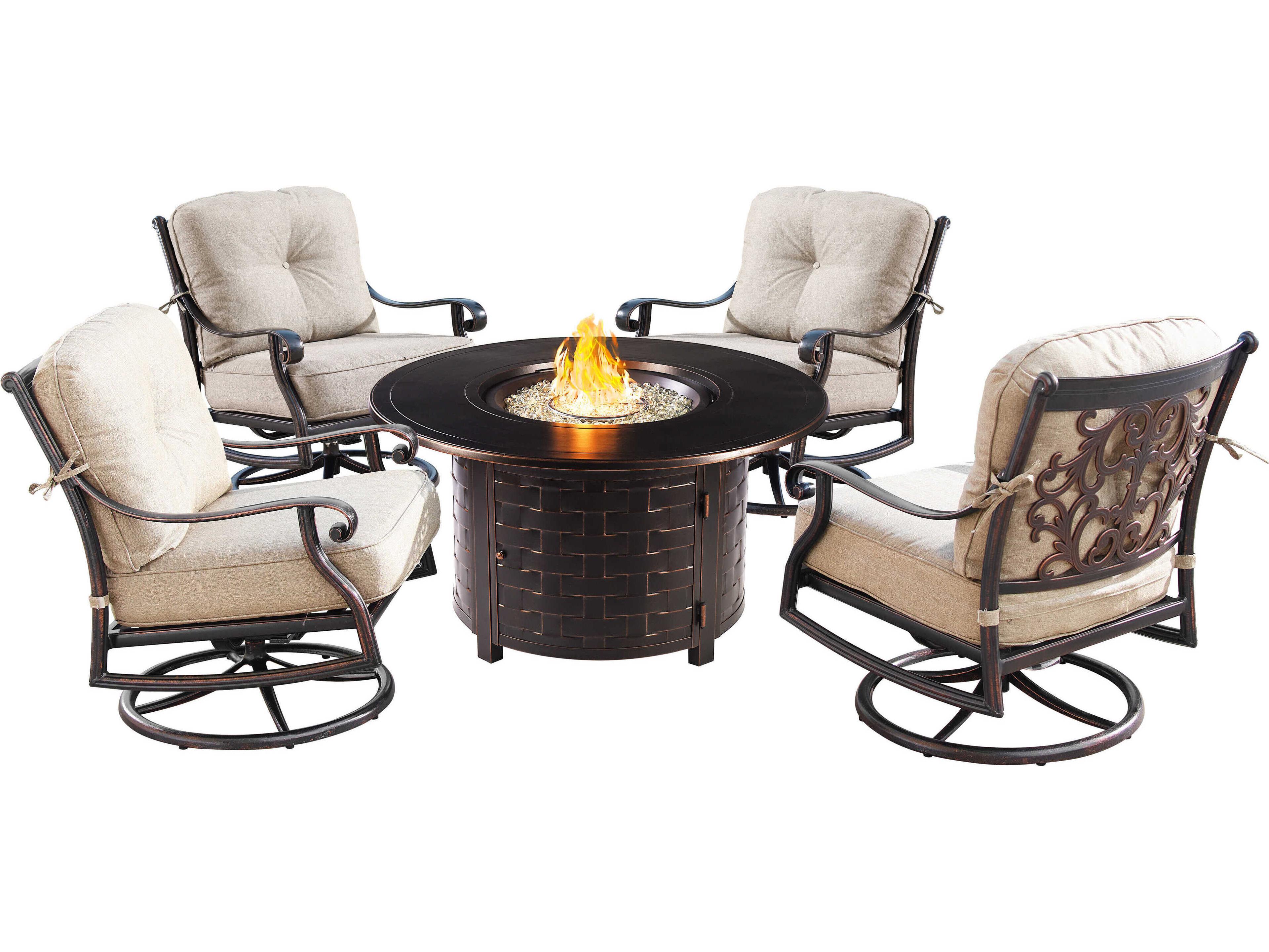 Aluminum Cushion 44'' Round Fire Pit Table Set