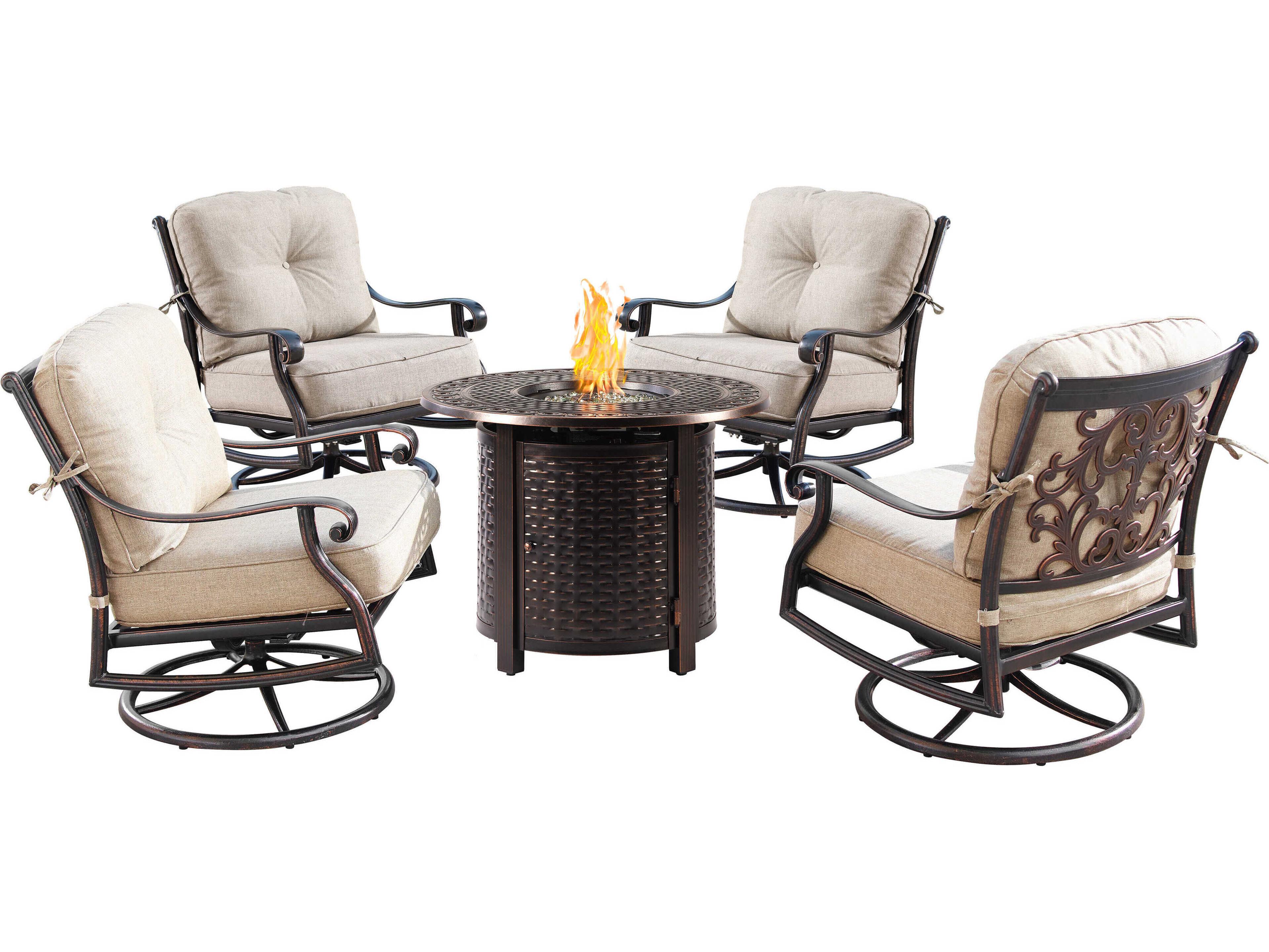 Aluminum Cushion 34'' Round Fire Pit Table Set
