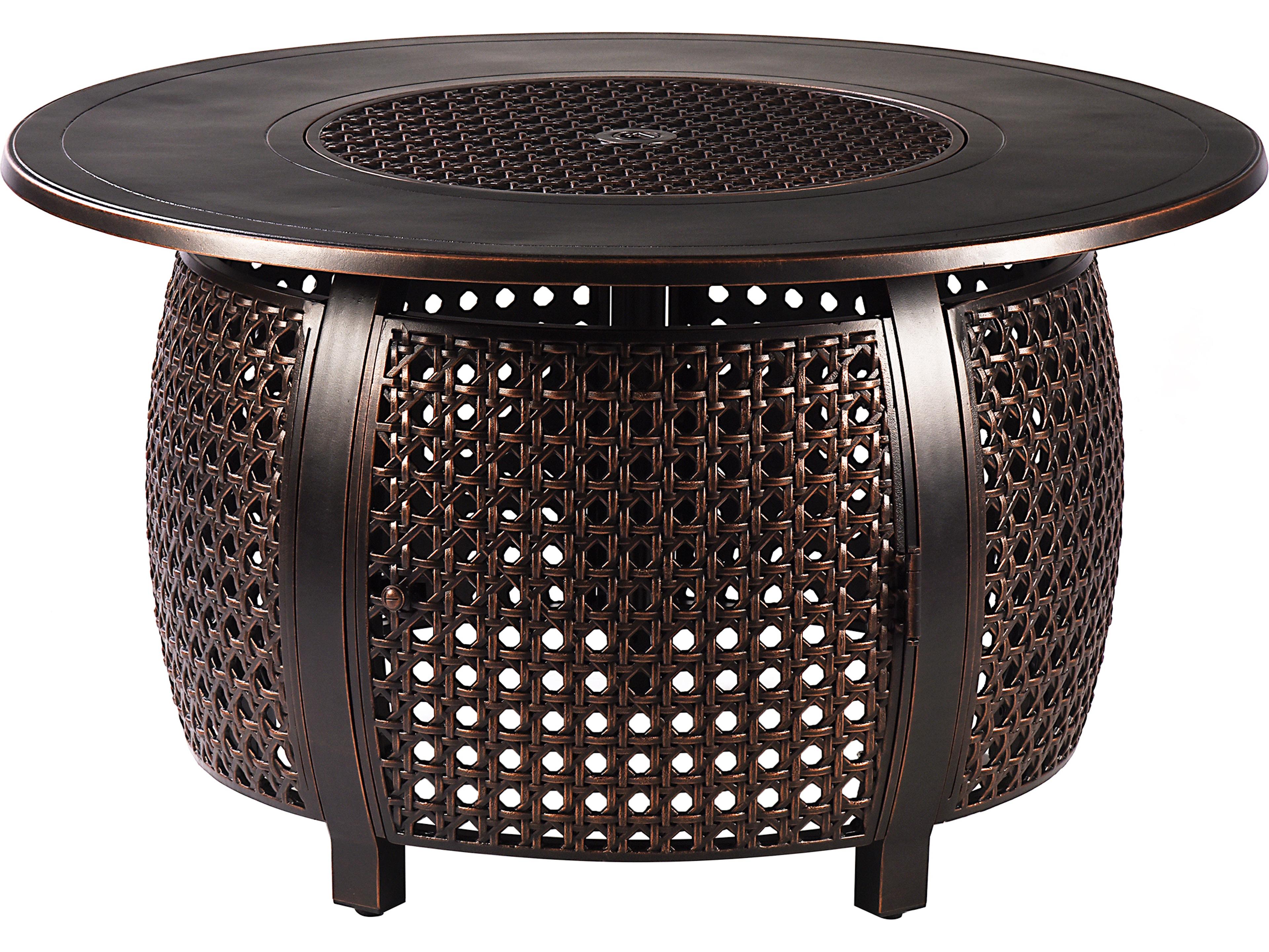 Oakland Living Aluminum Round Propane Outdoor Fire Pit Table with Fire Beads