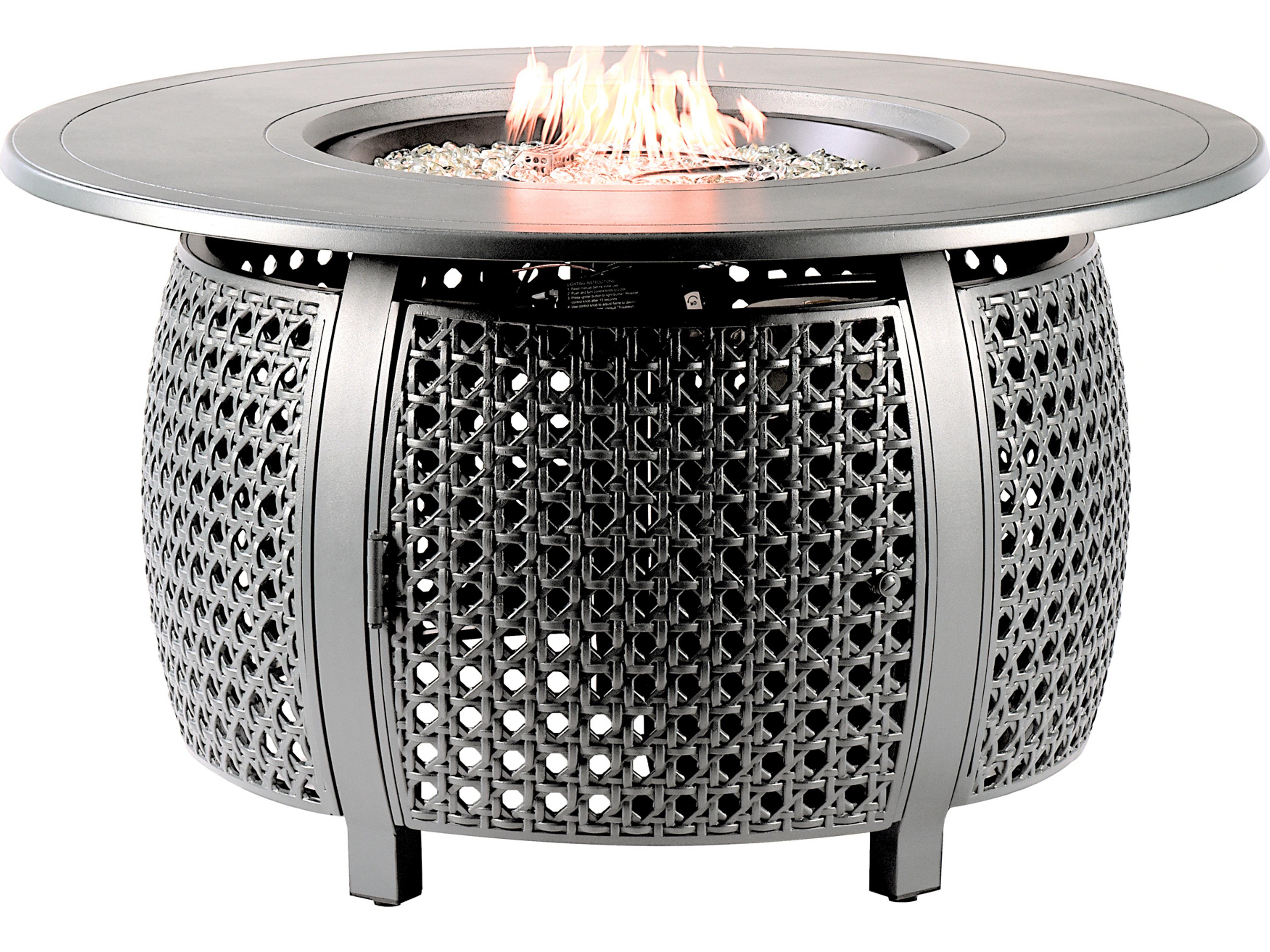Round Aluminum Propane Patio Fire Pit Table with Glass Beads