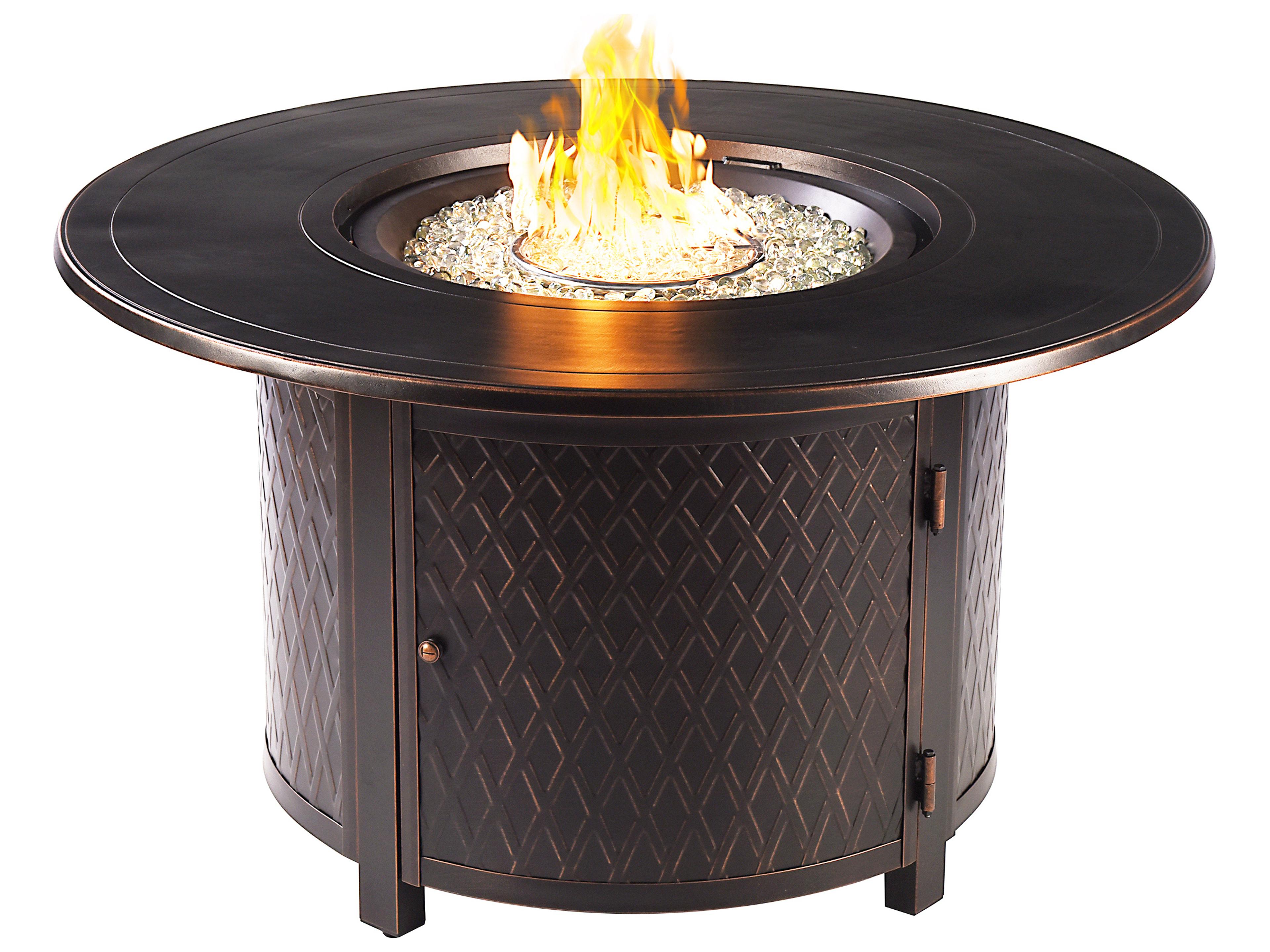 Round Aluminum Propane Outdoor Patio Fire Pit Table with Glass Beads