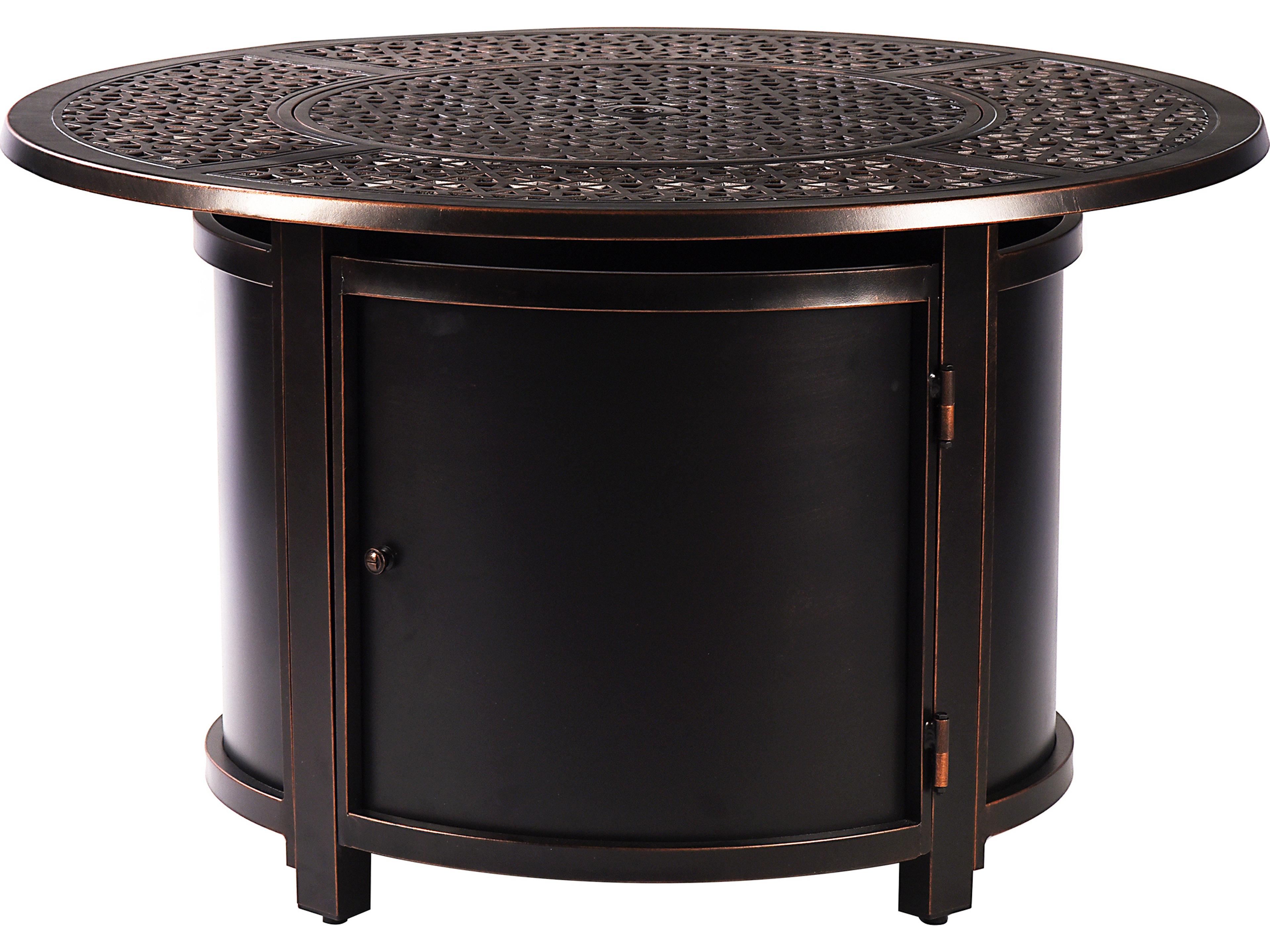 Oakland Living Aluminum Round Propane Patio Fire Pit Table with Fire Beads