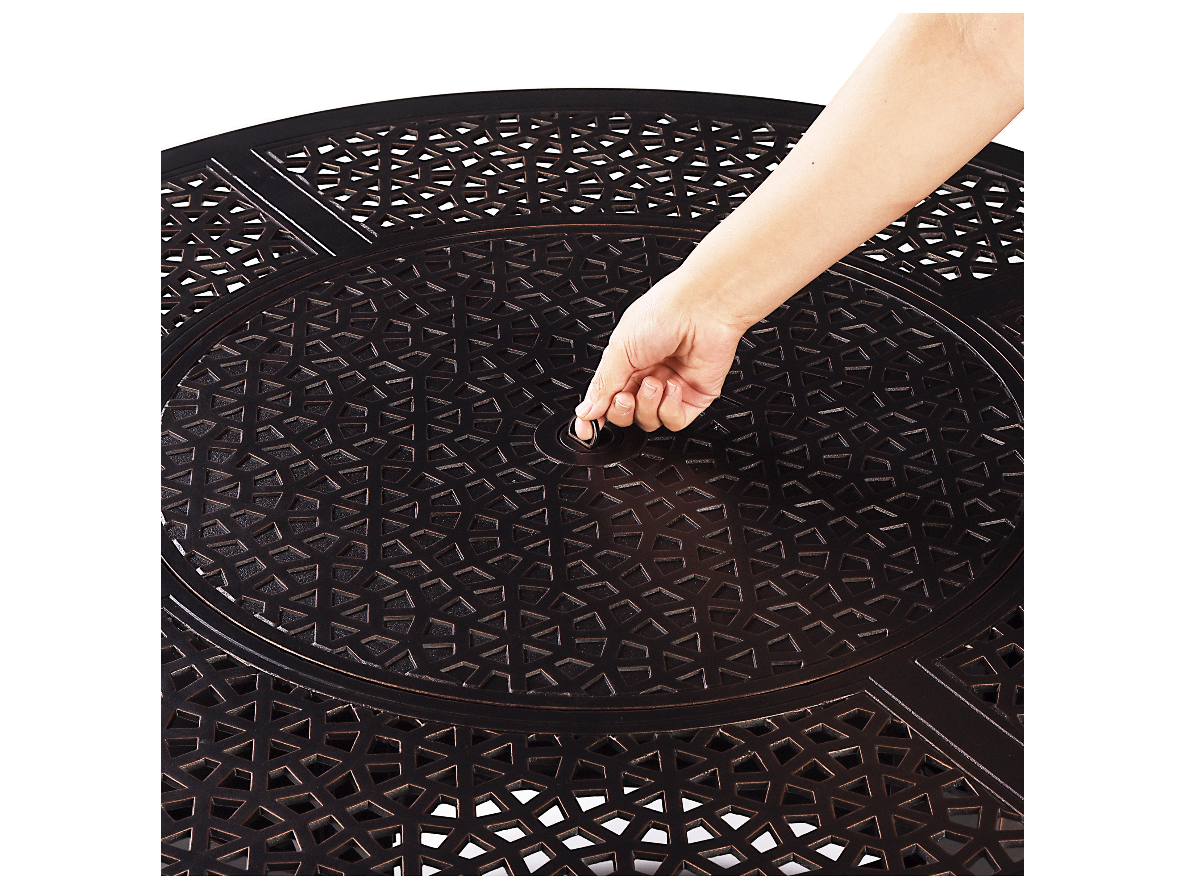 Oakland Living Aluminum Round Propane Patio Fire Pit Table with Fire Beads