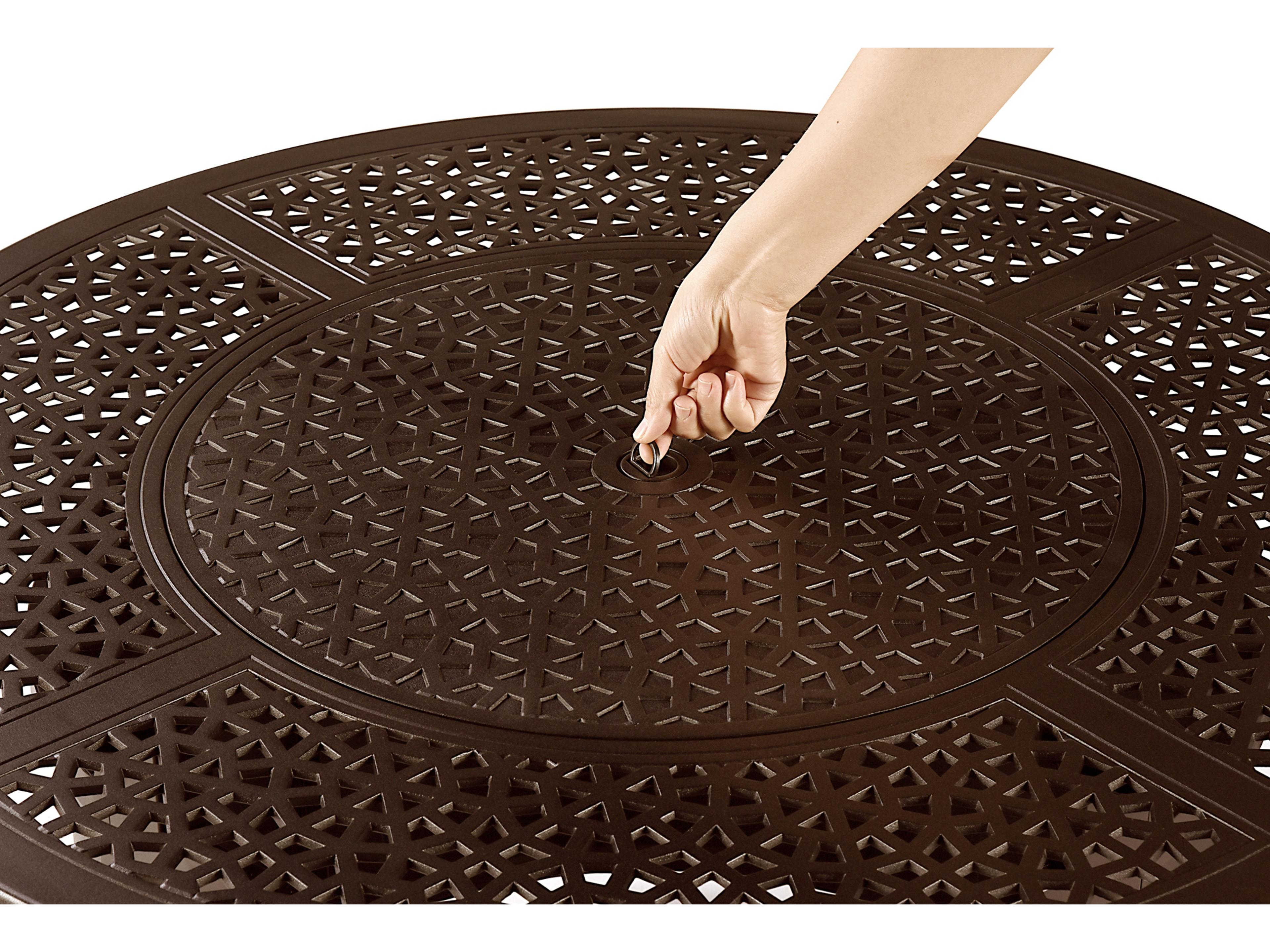 Oakland Living Round Aluminum Propane Outdoor Fire Pit Table with Glass Beads