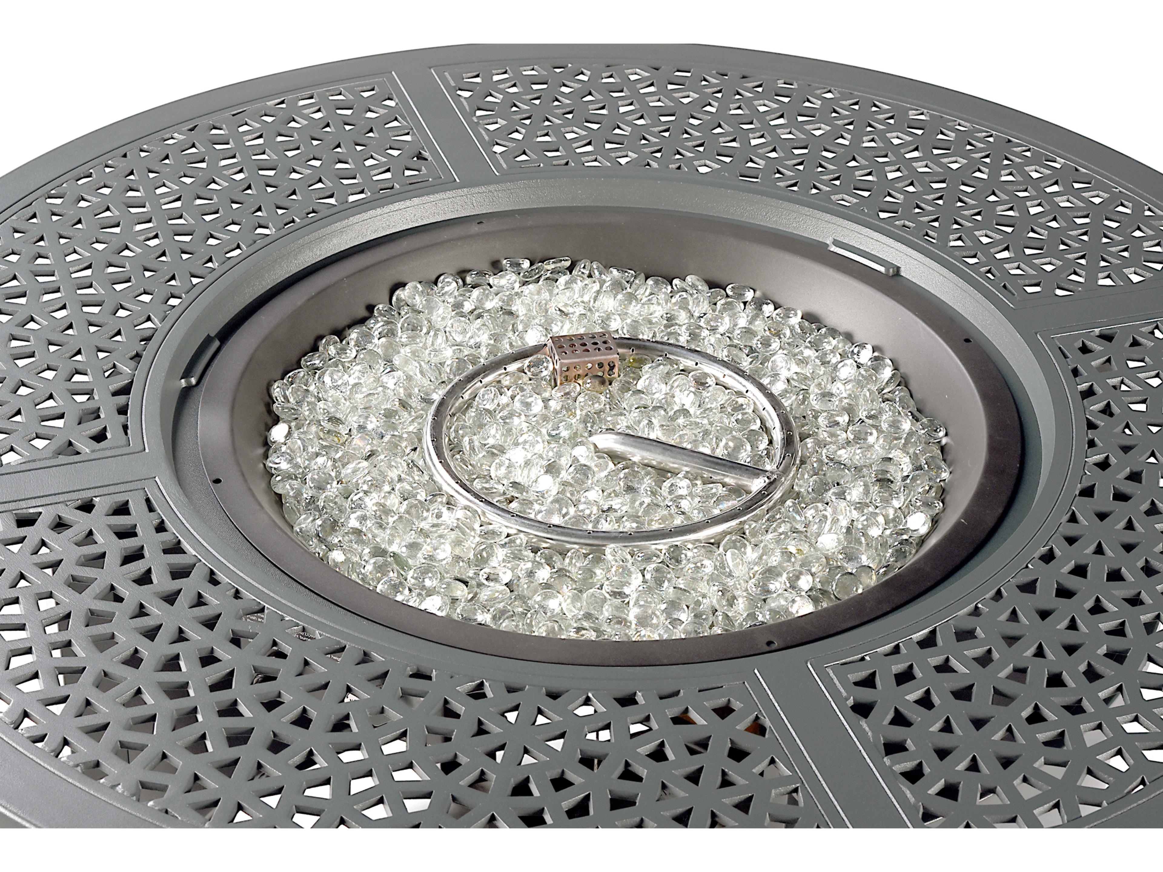 Oakland Living Round Aluminum Propane Outdoor Patio Fire Pit Table with Glass Beads
