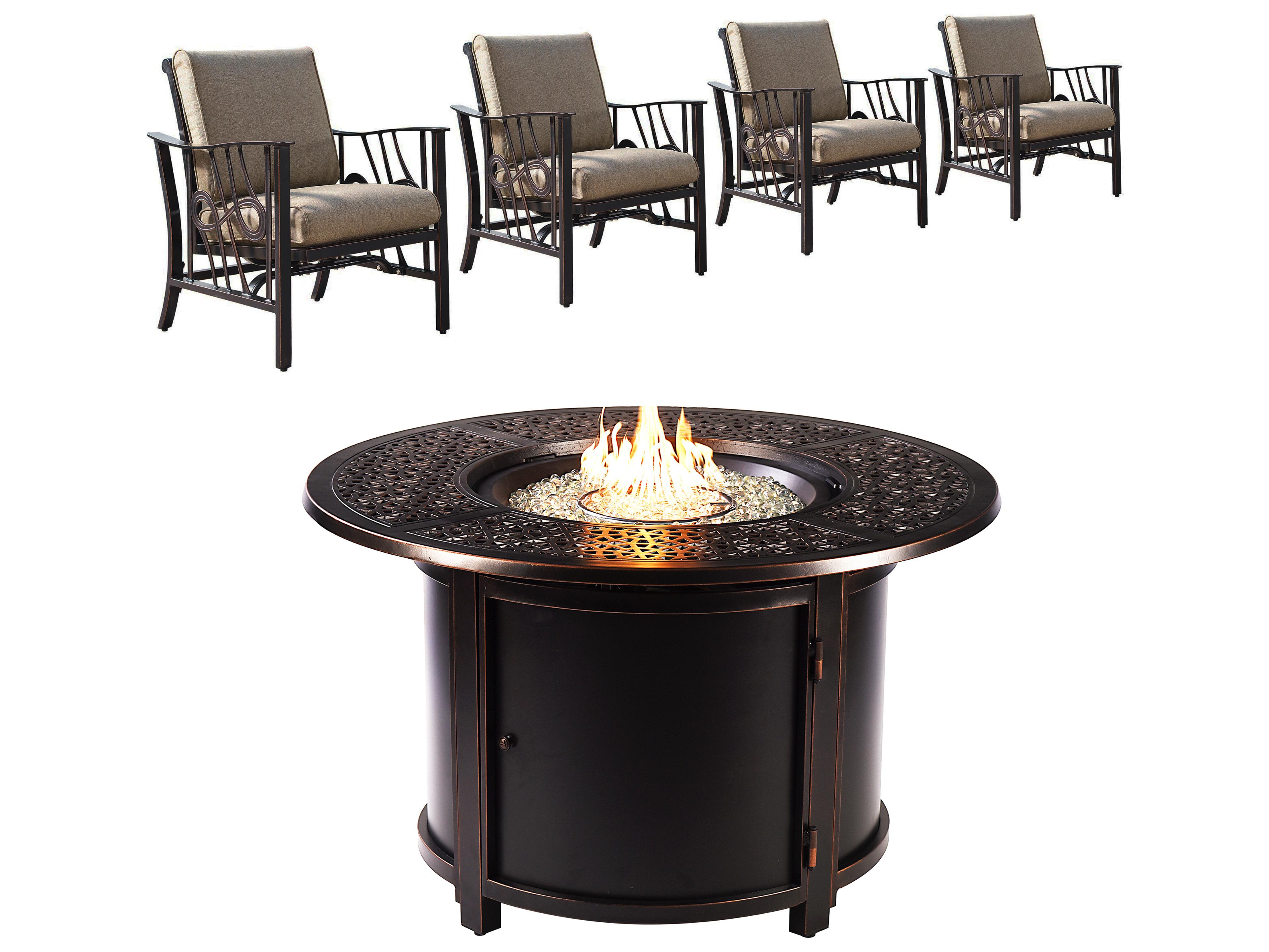 Aluminum 44'' Round Antique Copper Fire Pit Table Set
