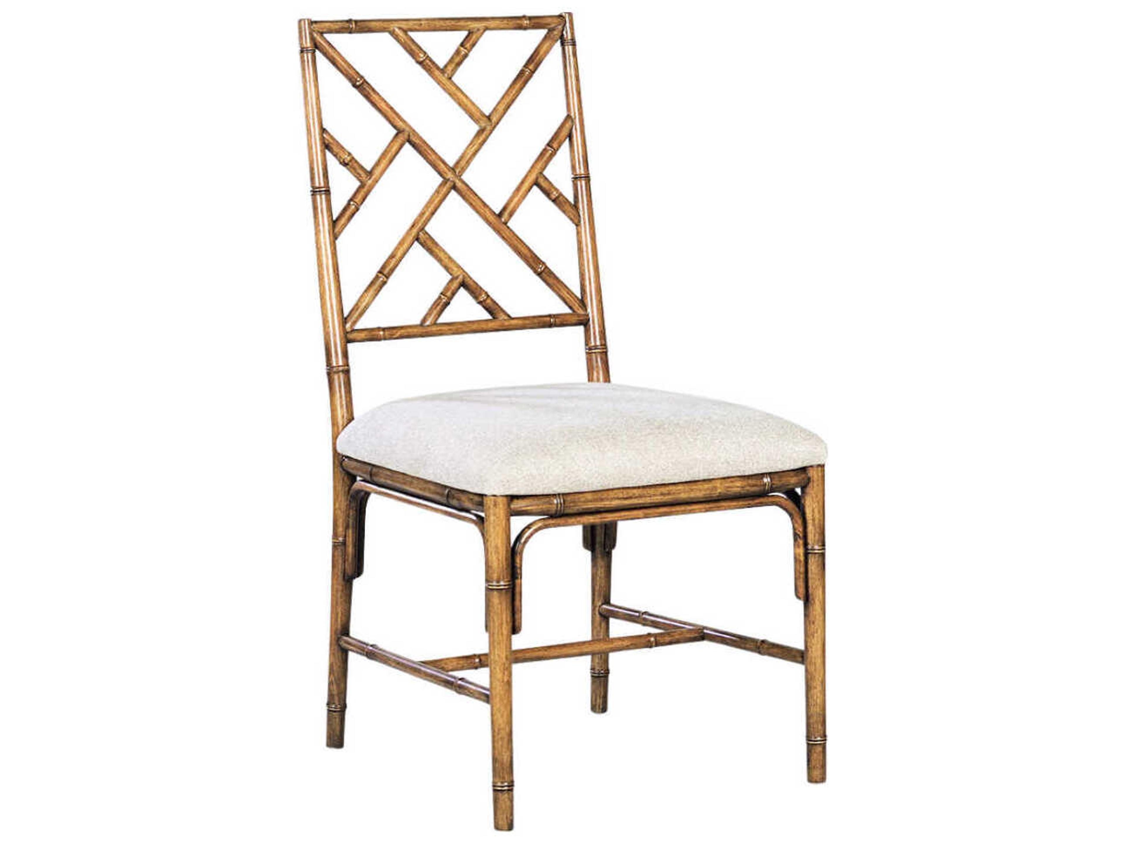 Bamboo Wood Brown Upholstered Armless Dining Chair
