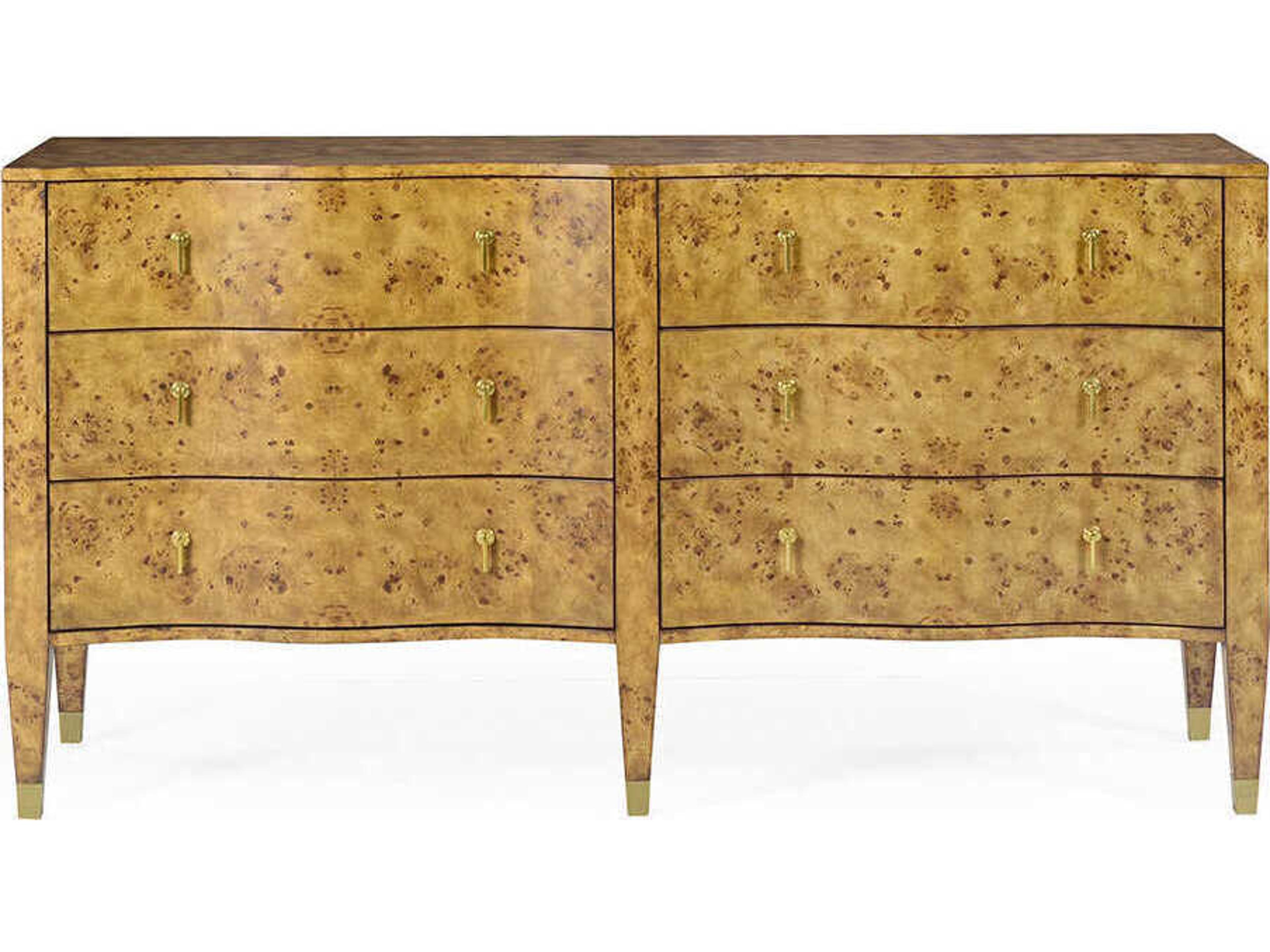 Oliver Home Serpentine 6-Drawers Brown Burlwood Double Dresser