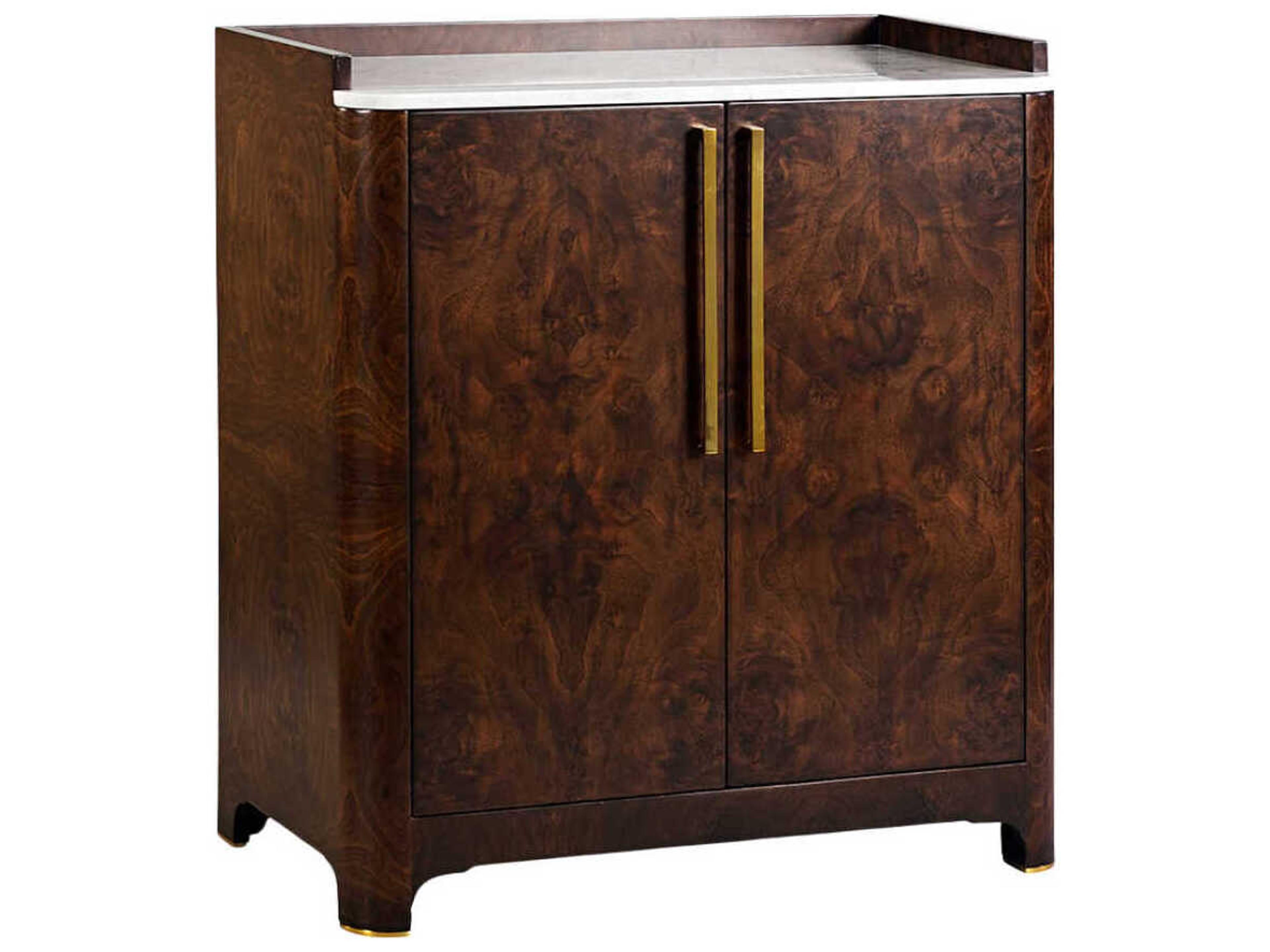 Syracuse Brown Burlwood Walnut Burl Bar Cabinet