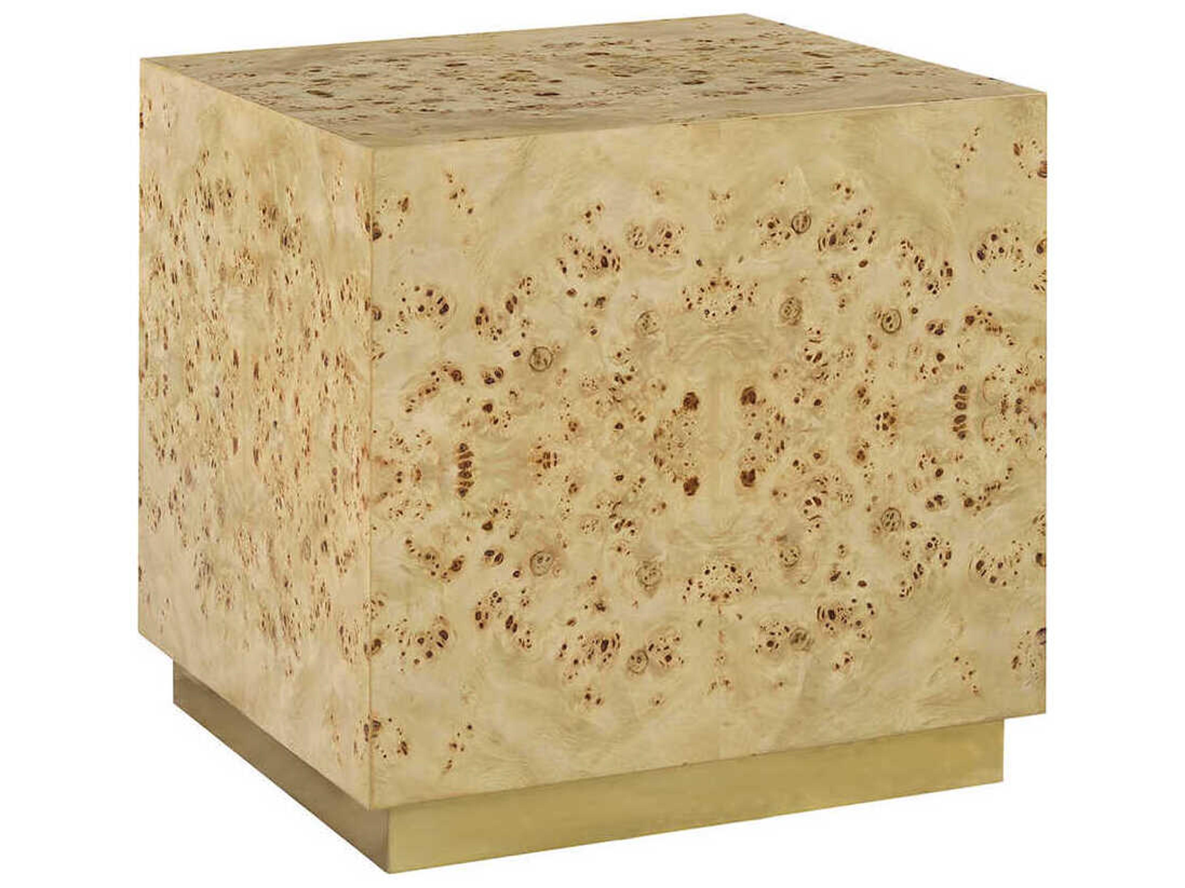 Cube Square Wood Natural Burl End Table
